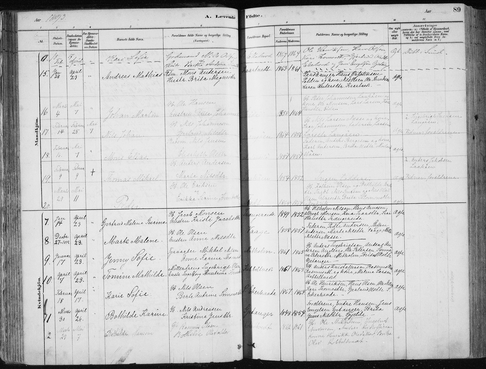 Fjell sokneprestembete, SAB/A-75301/H/Haa: Parish register (official) no. A  8, 1878-1898, p. 89