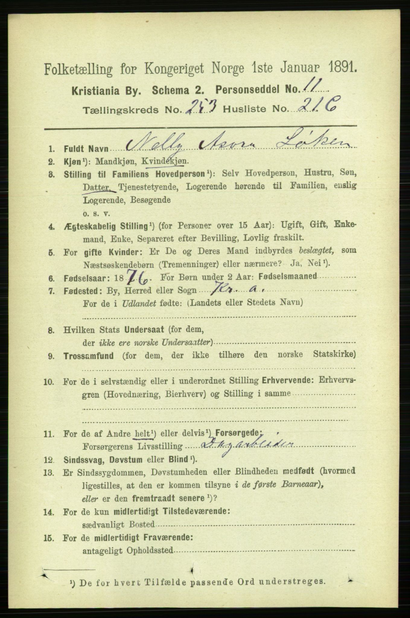 RA, 1891 census for 0301 Kristiania, 1891, p. 154413