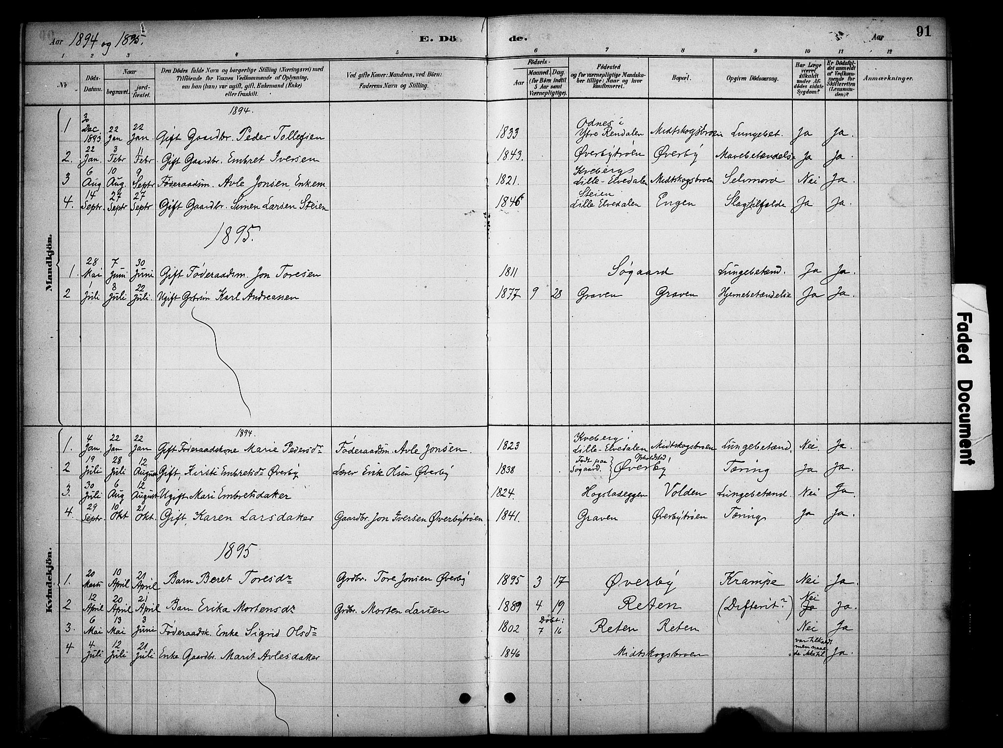 Tynset prestekontor, AV/SAH-PREST-058/H/Ha/Haa/L0023: Parish register (official) no. 23, 1880-1901, p. 91