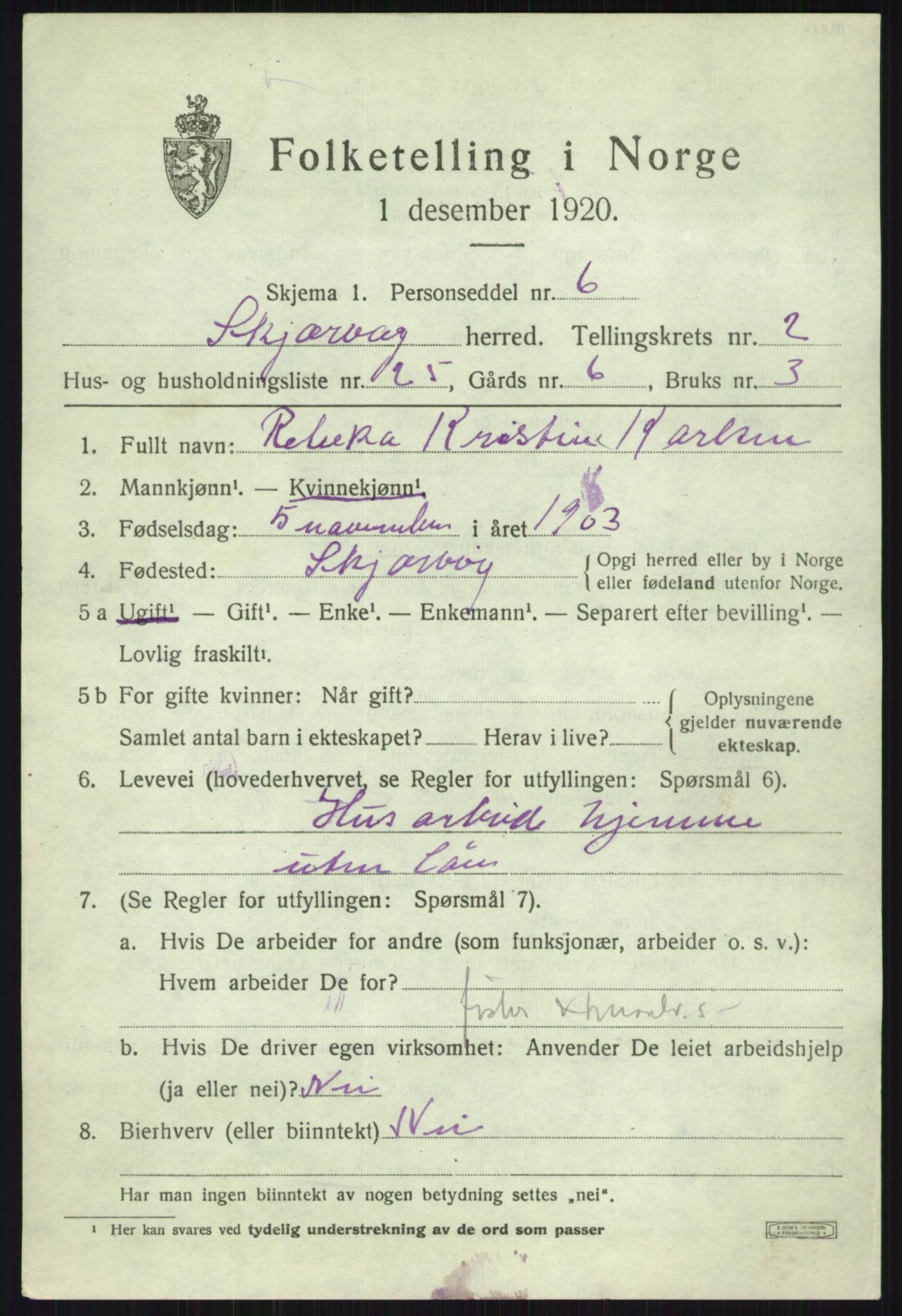 SATØ, 1920 census for Skjervøy, 1920, p. 1795