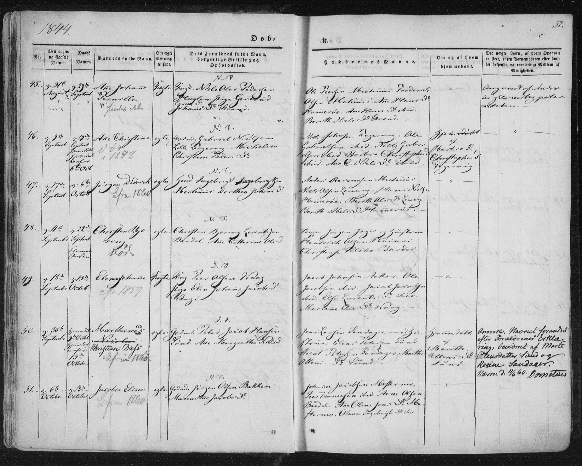 Ministerialprotokoller, klokkerbøker og fødselsregistre - Nordland, AV/SAT-A-1459/838/L0549: Parish register (official) no. 838A07, 1840-1854, p. 52