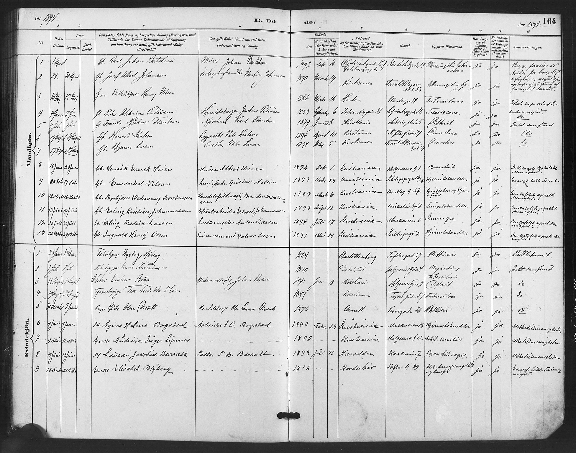 Paulus prestekontor Kirkebøker, AV/SAO-A-10871/F/Fa/L0011: Parish register (official) no. 11, 1889-1897, p. 164