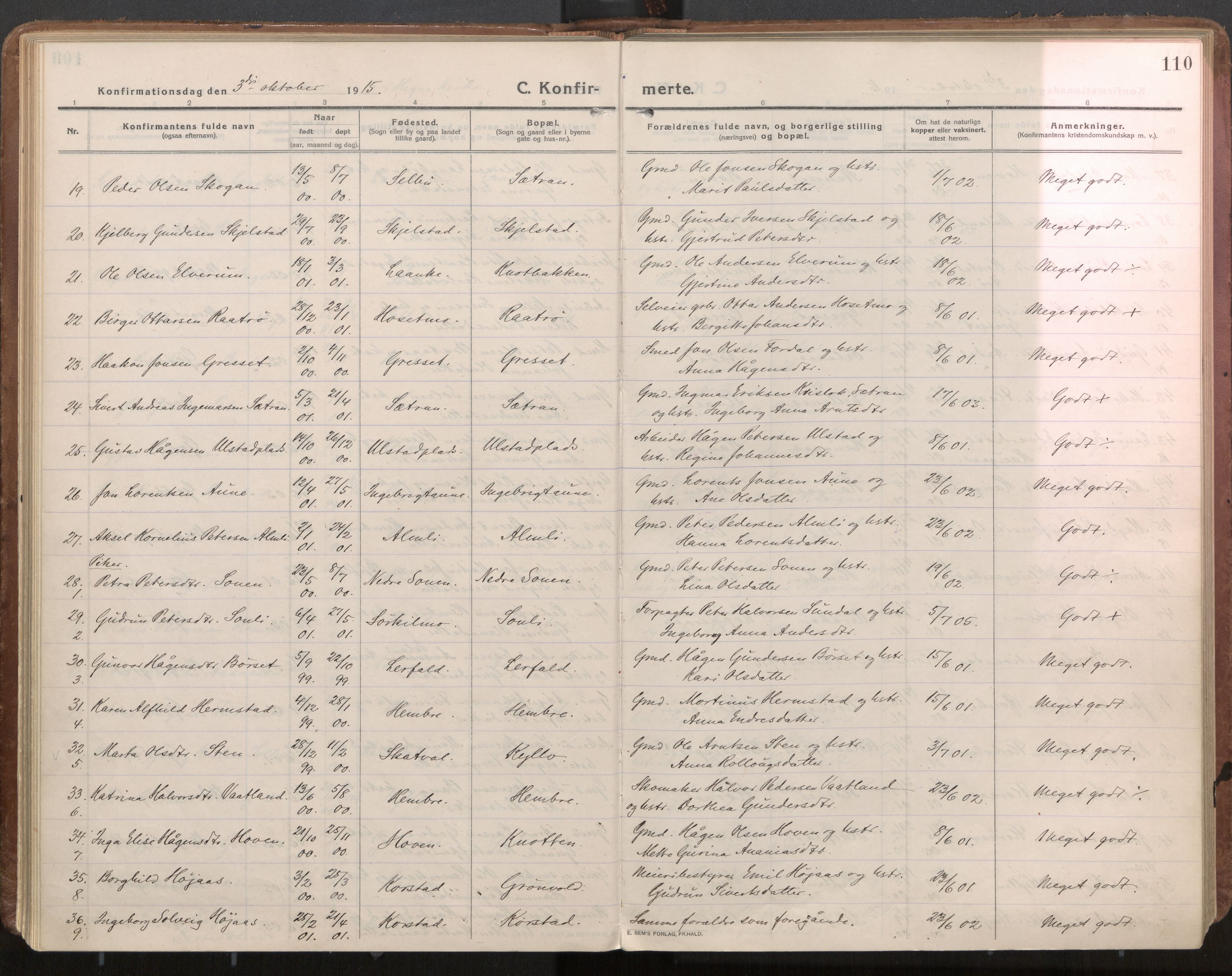 Ministerialprotokoller, klokkerbøker og fødselsregistre - Nord-Trøndelag, SAT/A-1458/703/L0037: Parish register (official) no. 703A10, 1915-1932, p. 110