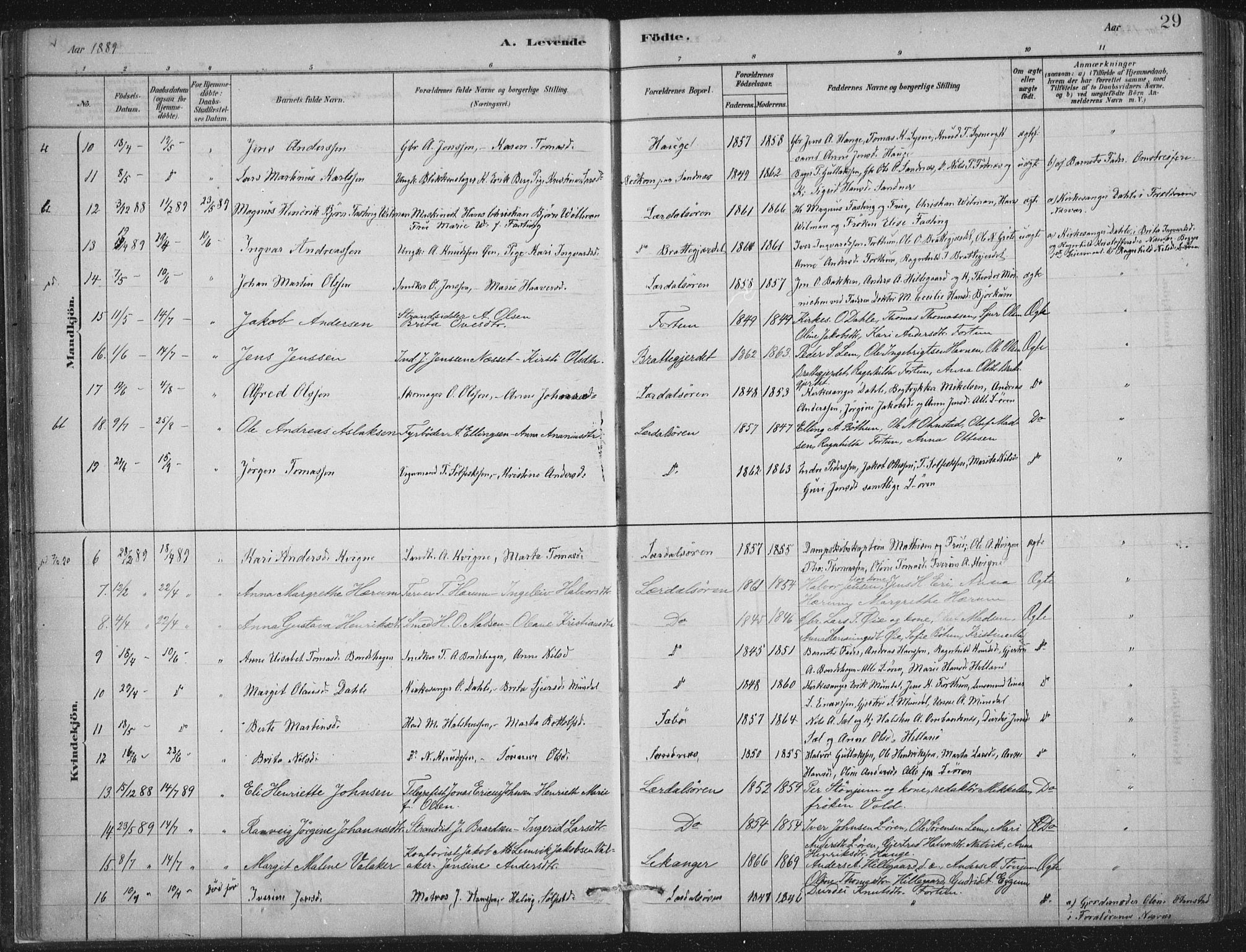 Lærdal sokneprestembete, SAB/A-81201: Parish register (official) no. D  1, 1878-1908, p. 29