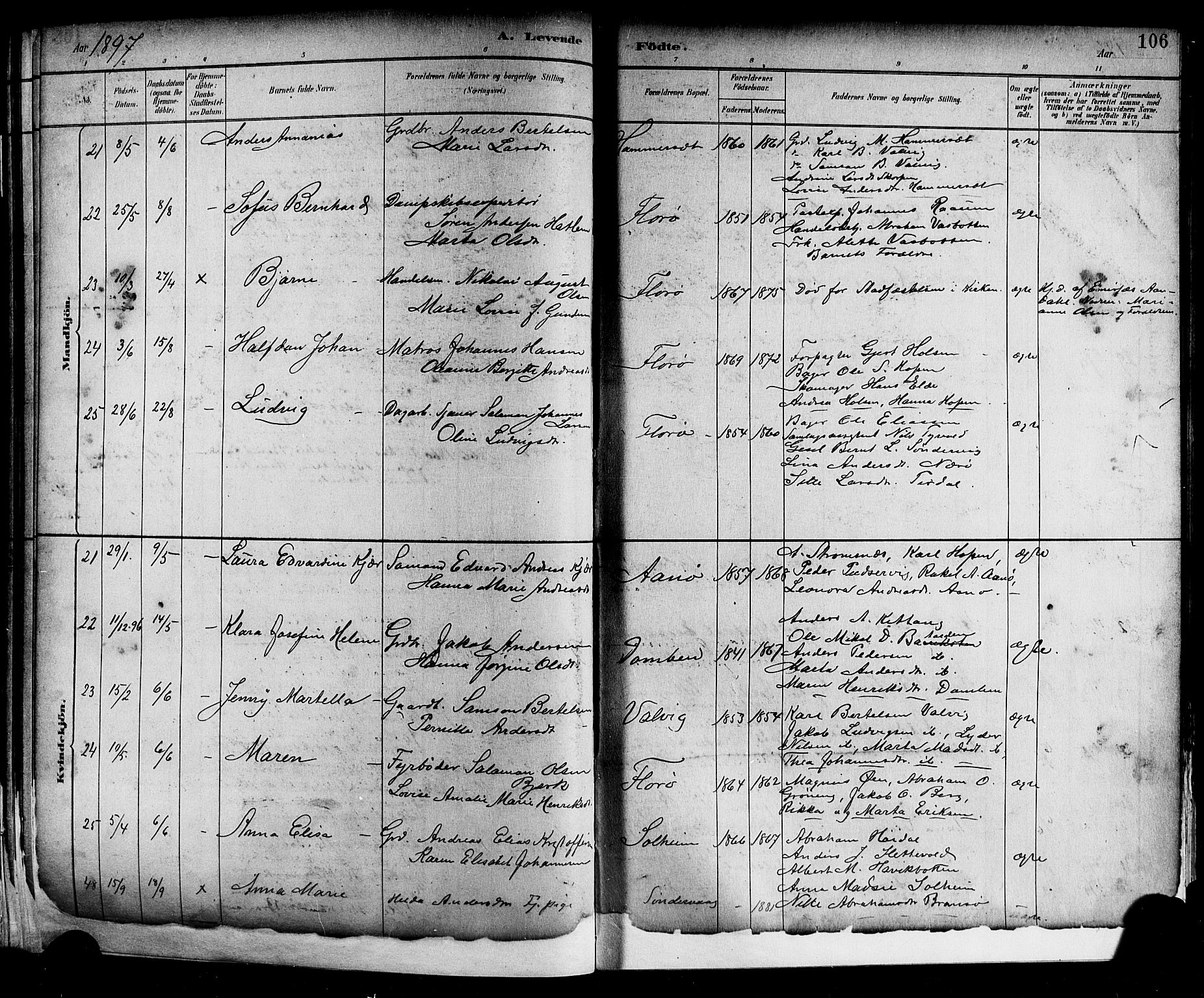 Kinn sokneprestembete, AV/SAB-A-80801/H/Hab/Haba/L0002: Parish register (copy) no. A 2, 1882-1906, p. 106