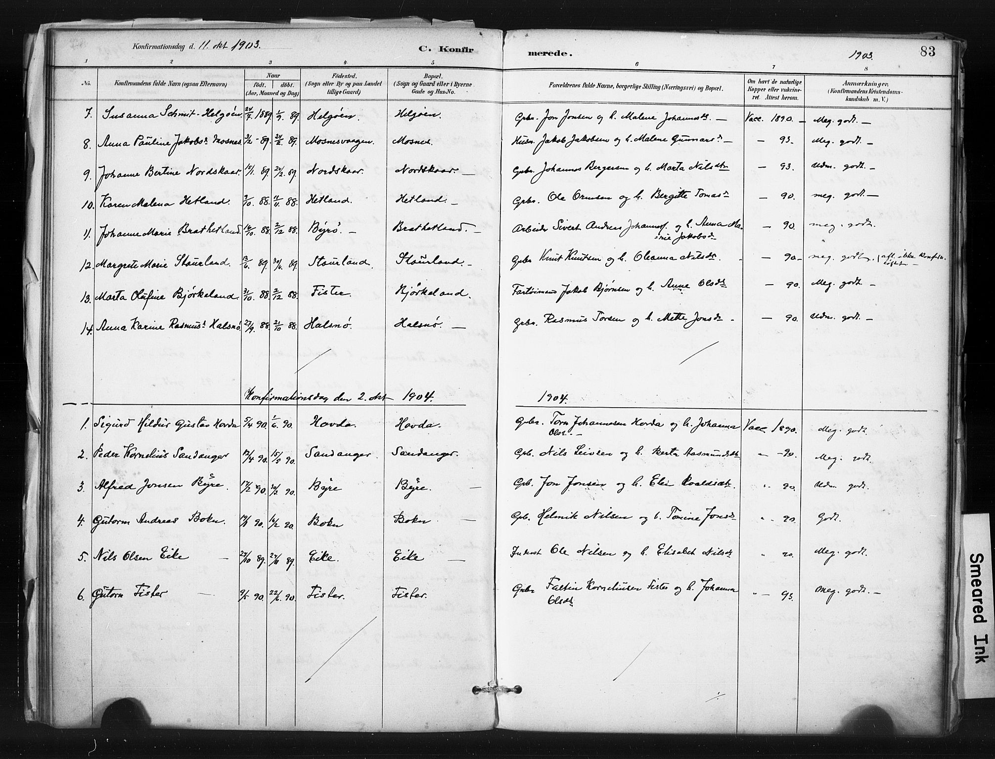 Hjelmeland sokneprestkontor, SAST/A-101843/01/IV/L0015: Parish register (official) no. A 15, 1887-1910, p. 83