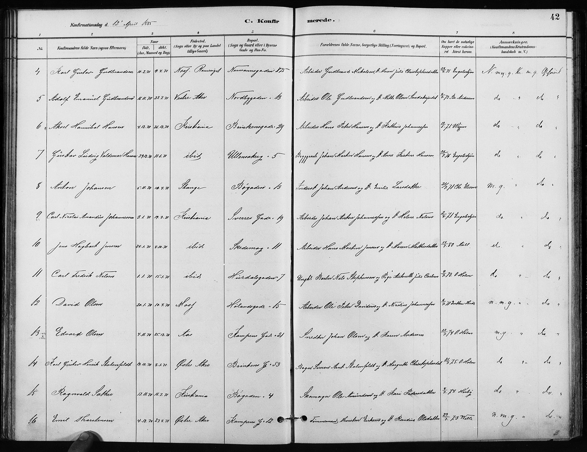 Kampen prestekontor Kirkebøker, AV/SAO-A-10853/F/Fa/L0002: Parish register (official) no. I 2, 1880-1888, p. 42