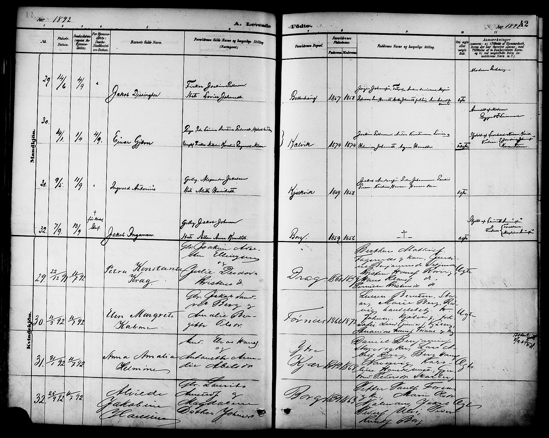 Ministerialprotokoller, klokkerbøker og fødselsregistre - Nordland, AV/SAT-A-1459/861/L0869: Parish register (official) no. 861A04, 1889-1903, p. 42