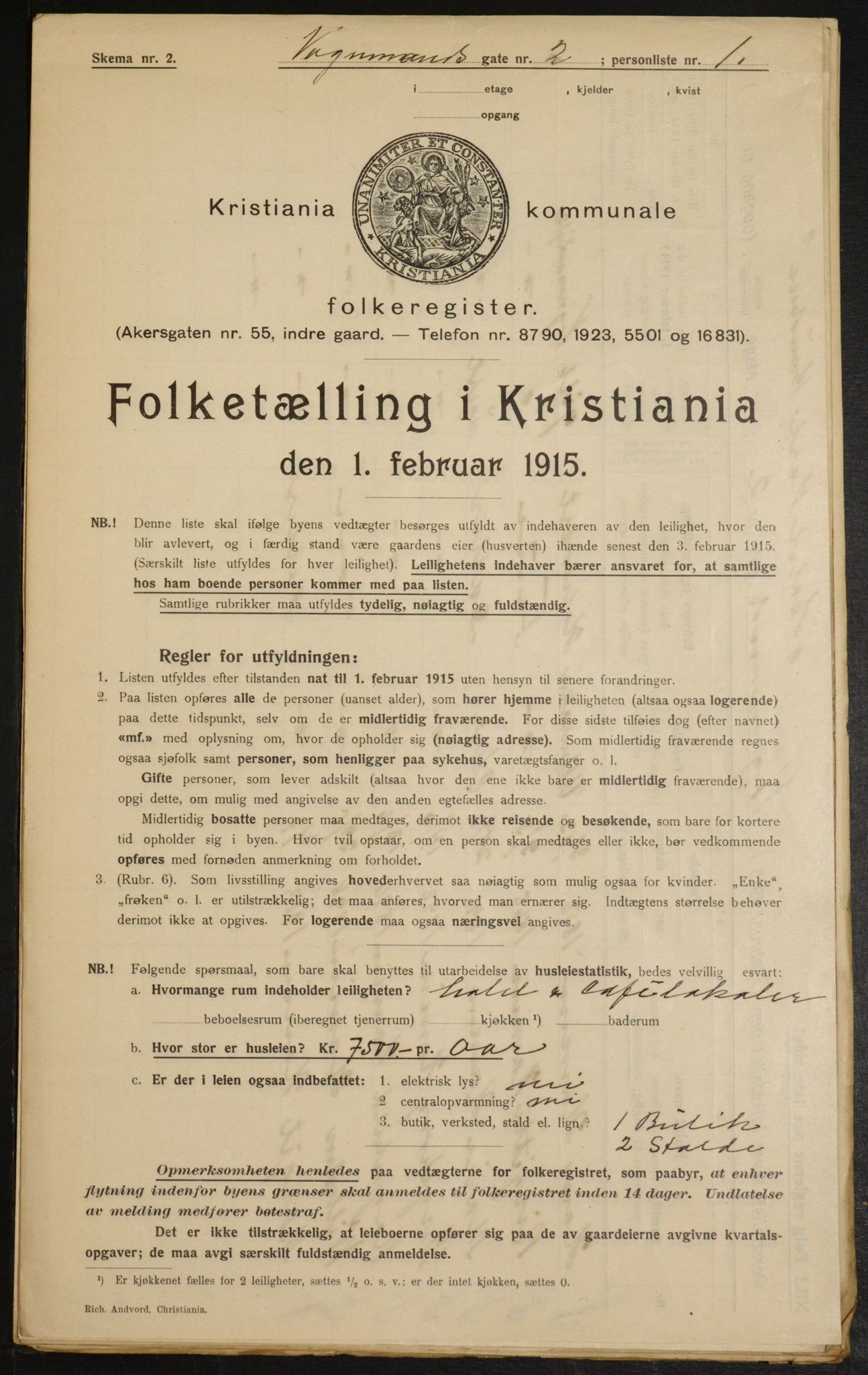 OBA, Municipal Census 1915 for Kristiania, 1915, p. 124693