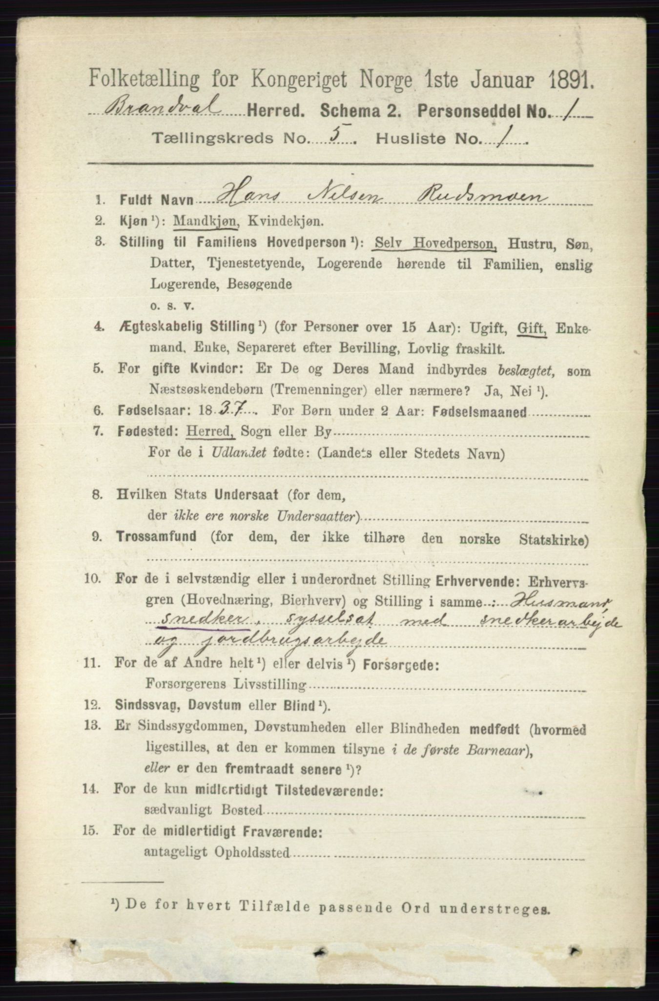 RA, 1891 census for 0422 Brandval, 1891, p. 2201