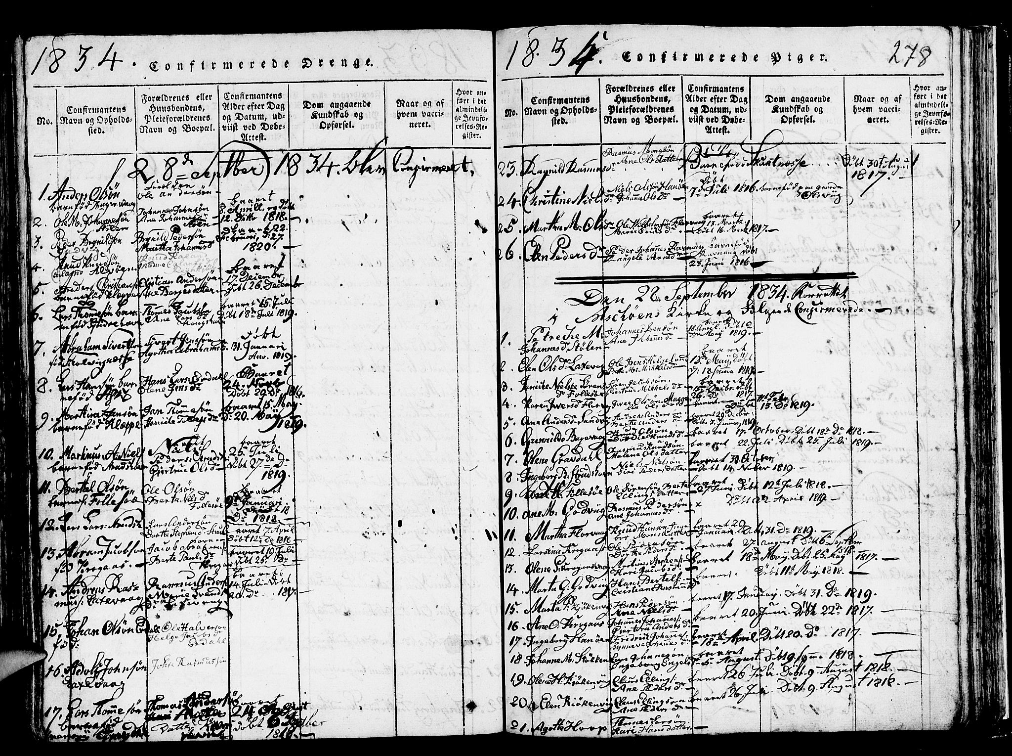 Askøy Sokneprestembete, SAB/A-74101/H/Ha/Hab/Haba/L0002: Parish register (copy) no. A 2, 1815-1846, p. 278