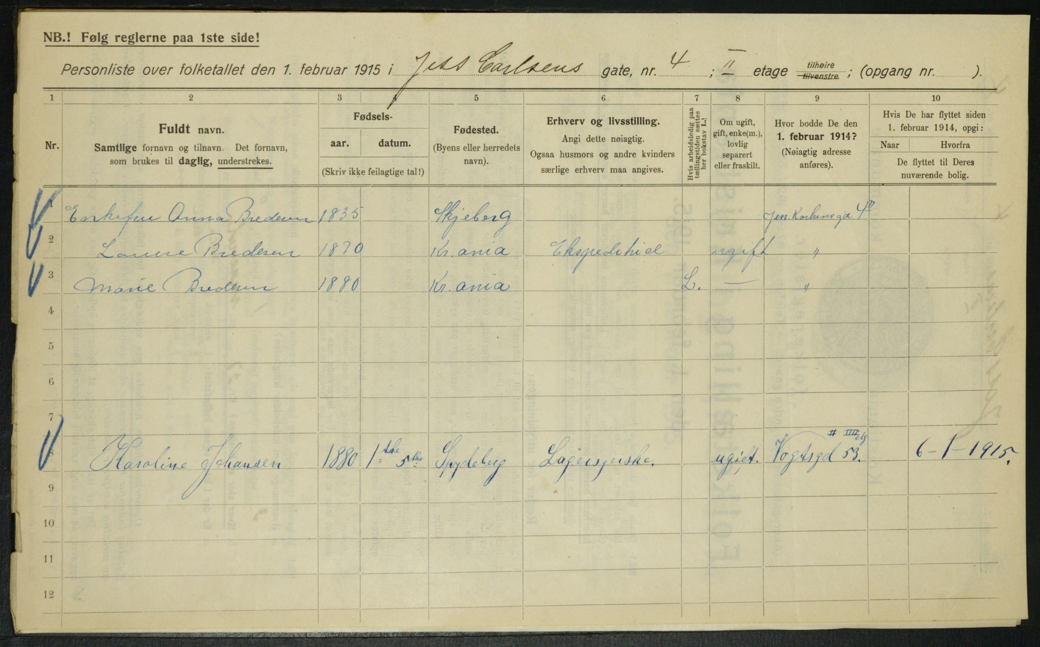 OBA, Municipal Census 1915 for Kristiania, 1915, p. 46543