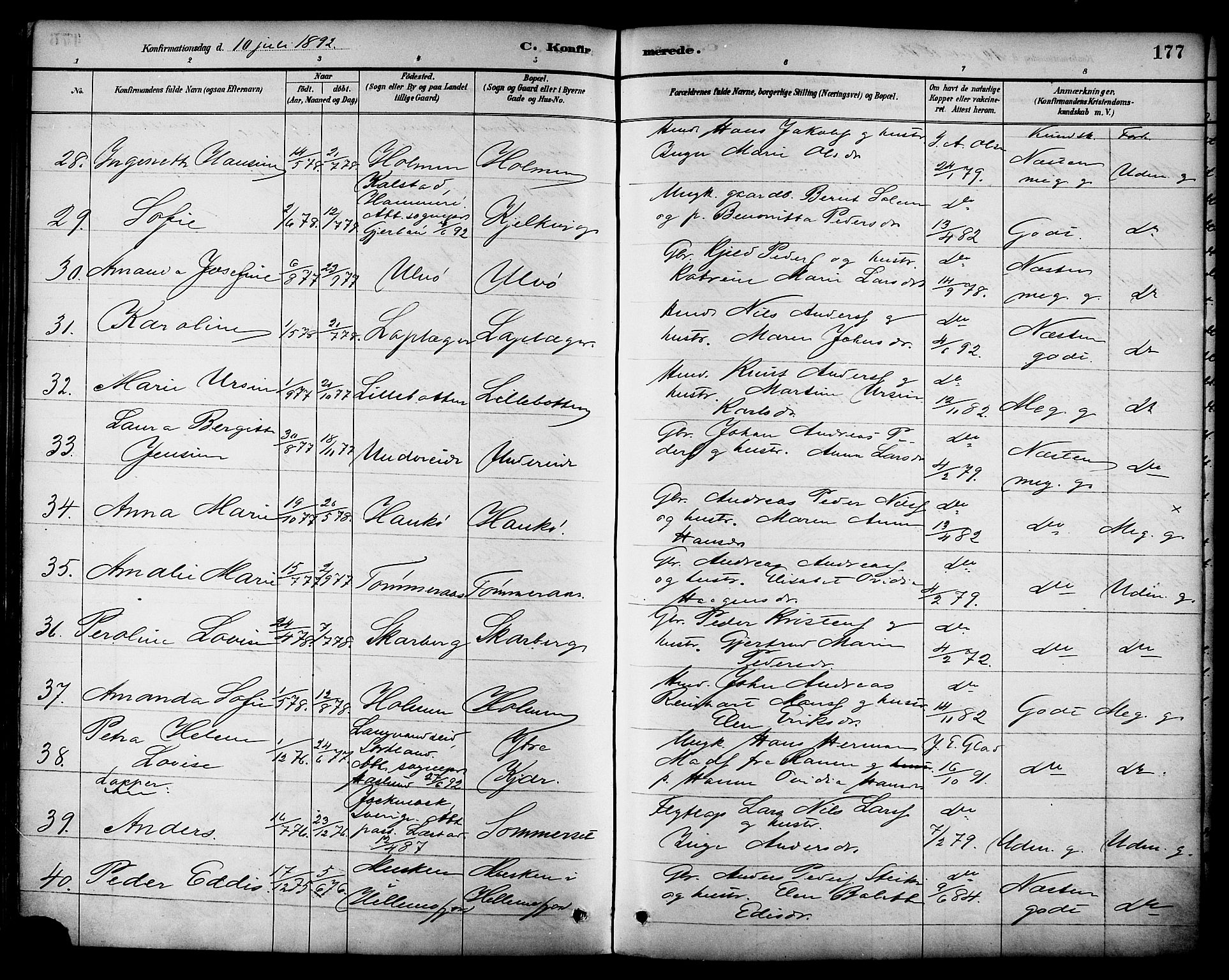 Ministerialprotokoller, klokkerbøker og fødselsregistre - Nordland, AV/SAT-A-1459/861/L0869: Parish register (official) no. 861A04, 1889-1903, p. 177