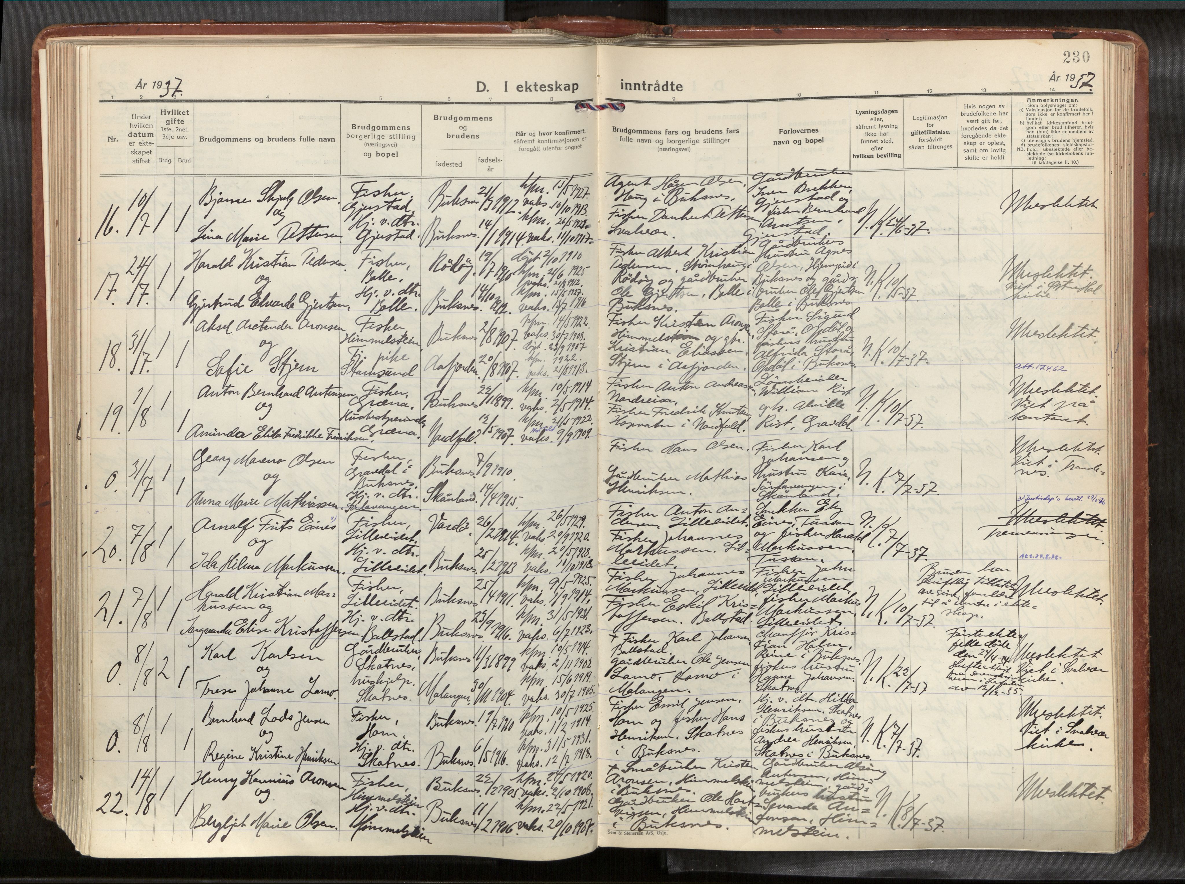 Ministerialprotokoller, klokkerbøker og fødselsregistre - Nordland, AV/SAT-A-1459/881/L1161: Parish register (official) no. 881A14, 1932-1955, p. 230