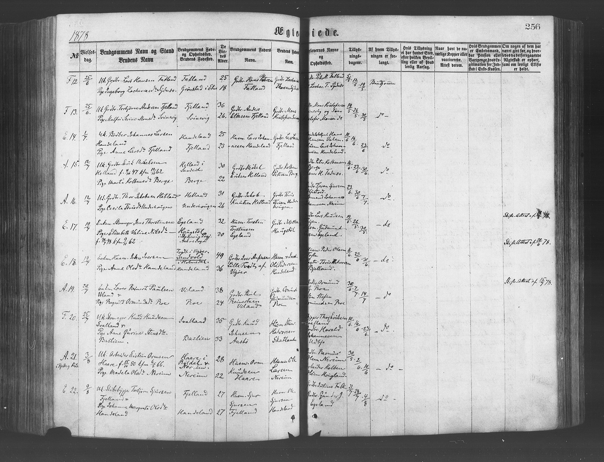 Fjelberg sokneprestembete, SAB/A-75201/H/Haa: Parish register (official) no. A 8, 1866-1879, p. 256