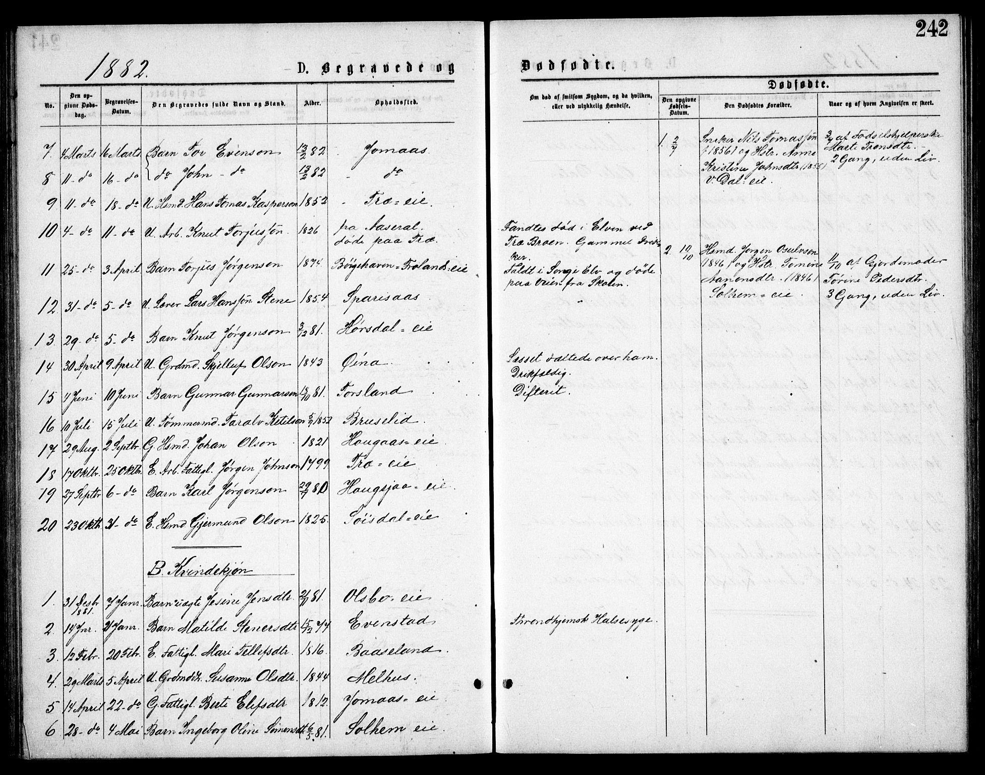 Froland sokneprestkontor, AV/SAK-1111-0013/F/Fb/L0009: Parish register (copy) no. B 9, 1875-1893, p. 242