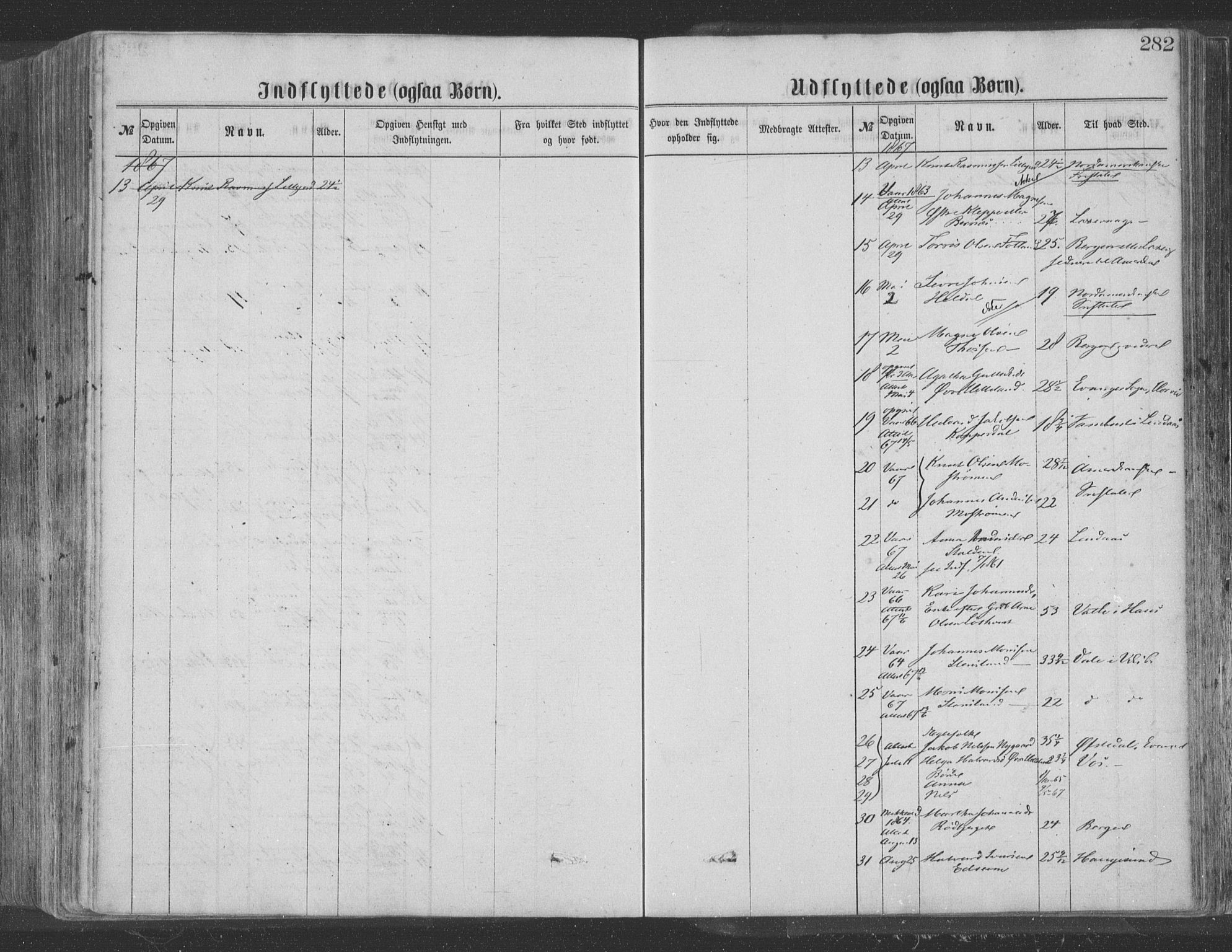 Hosanger sokneprestembete, SAB/A-75801/H/Haa: Parish register (official) no. A 9, 1864-1876, p. 282
