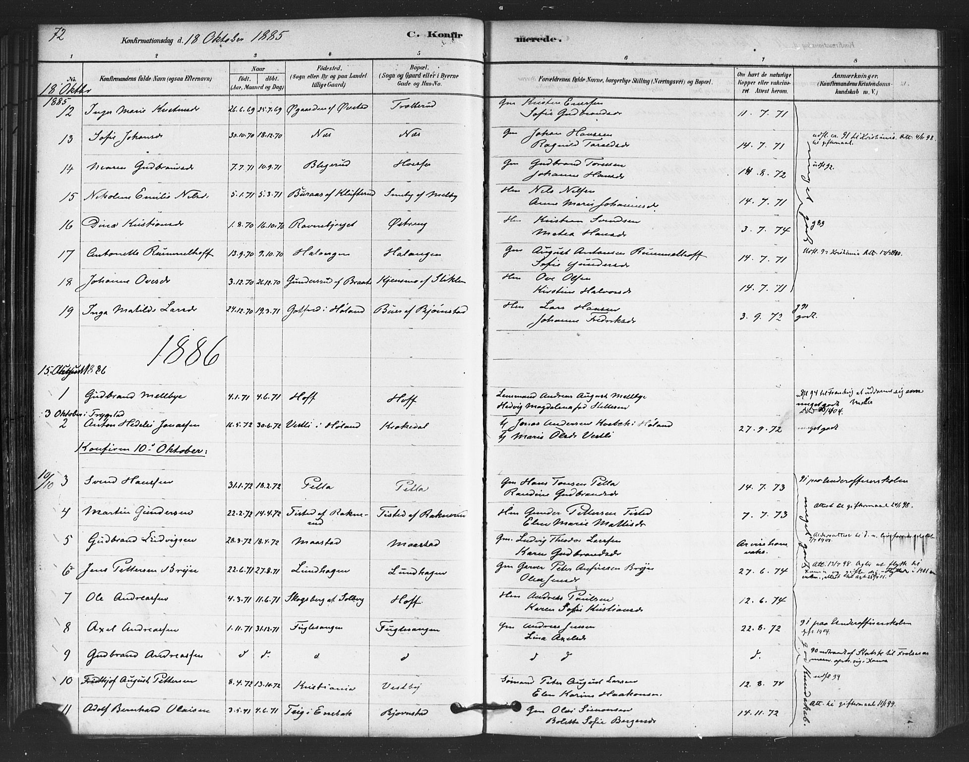 Trøgstad prestekontor Kirkebøker, SAO/A-10925/F/Fb/L0001: Parish register (official) no. II 1, 1878-1902, p. 72
