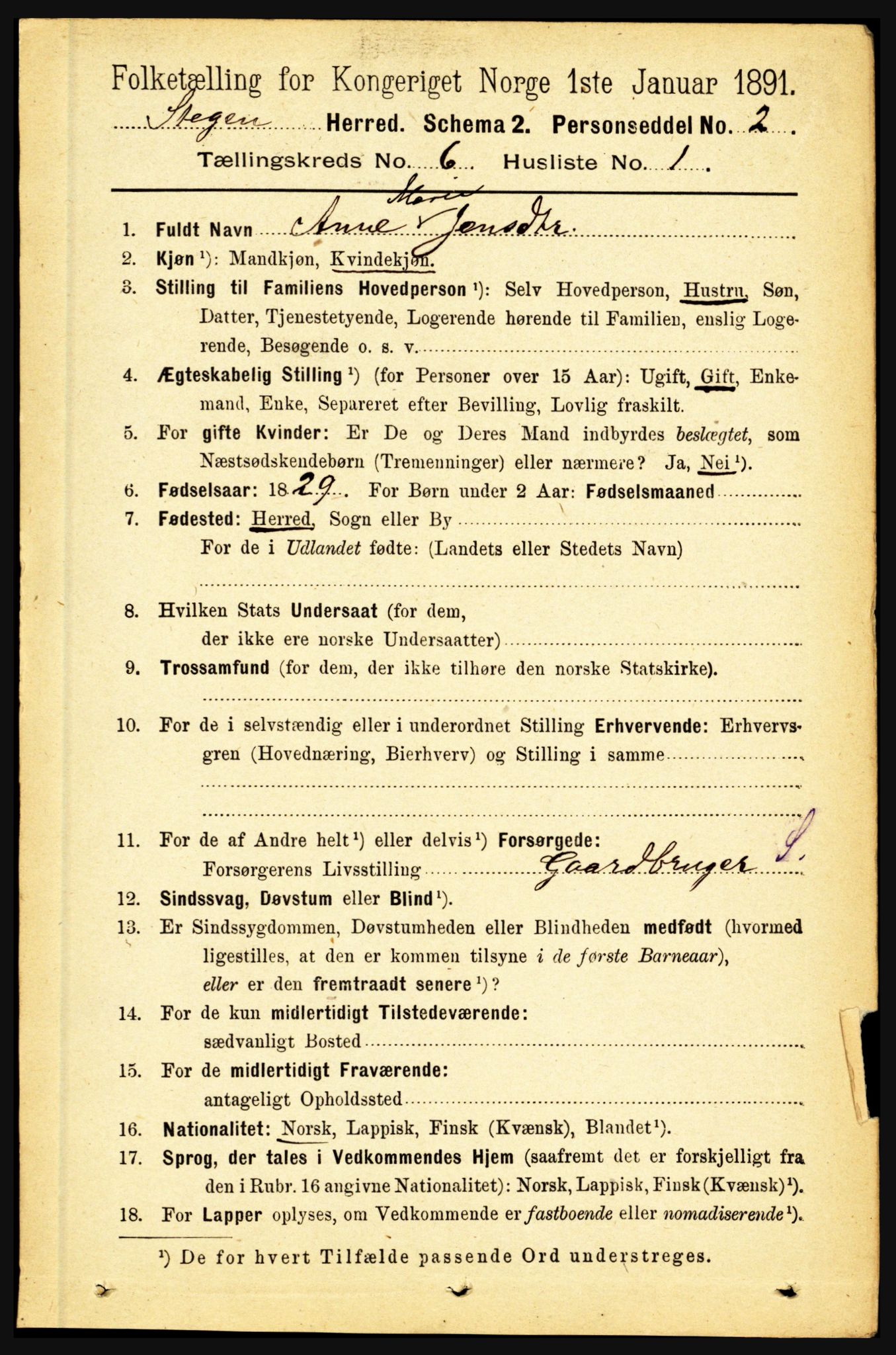 RA, 1891 census for 1848 Steigen, 1891, p. 2026