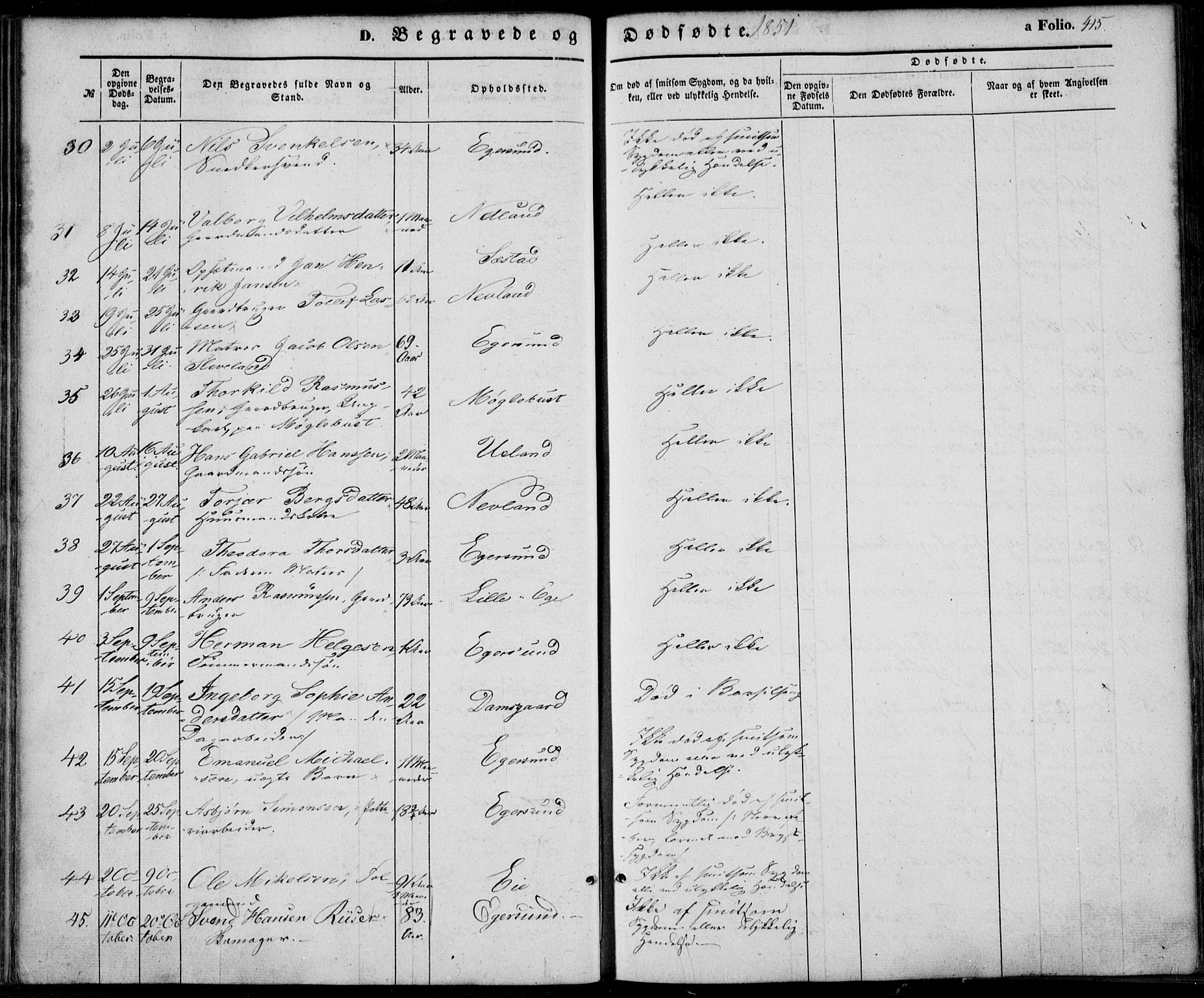 Eigersund sokneprestkontor, SAST/A-101807/S08/L0013: Parish register (official) no. A 12.2, 1850-1865, p. 415