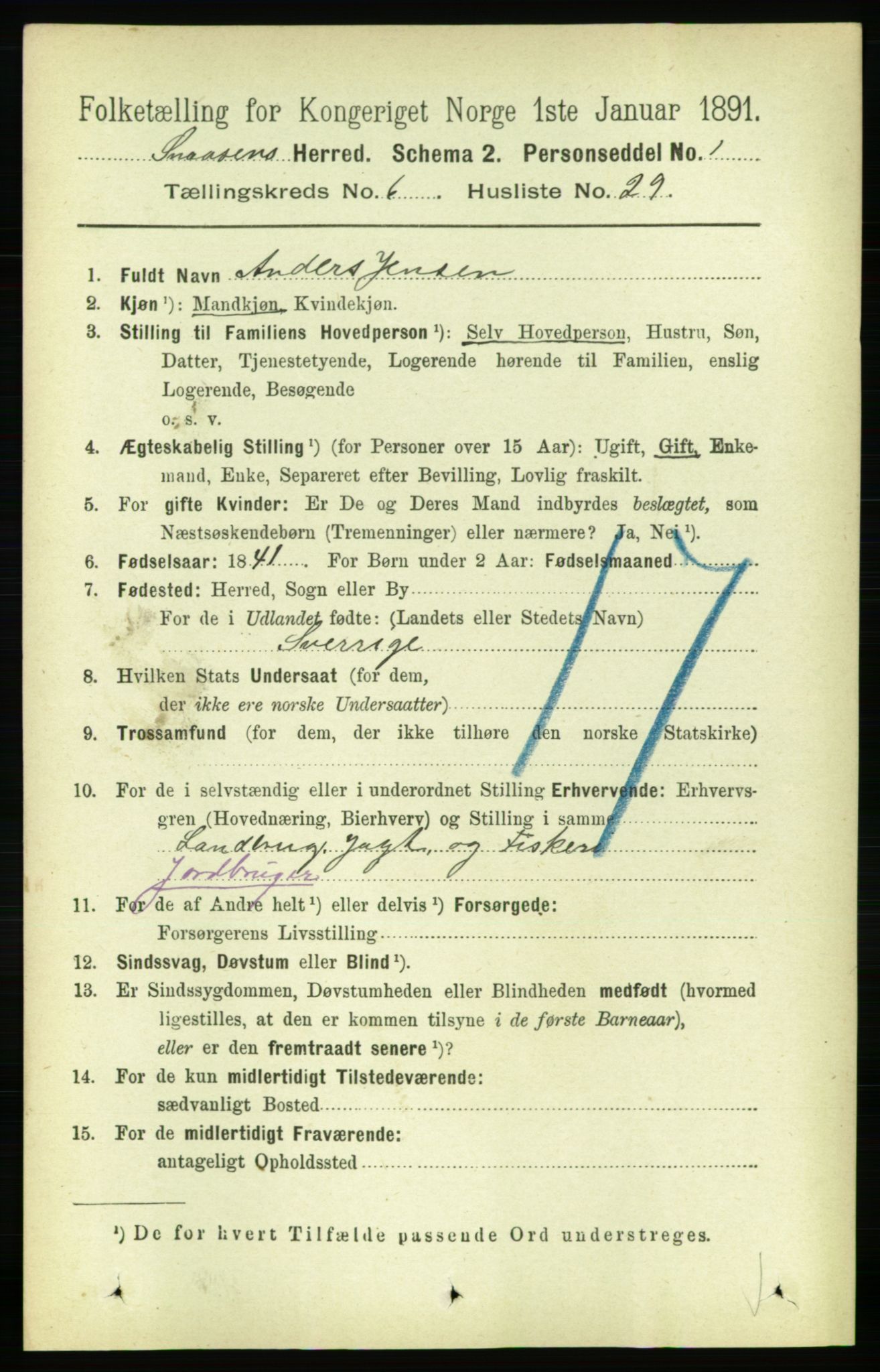 RA, 1891 census for 1736 Snåsa, 1891, p. 2053