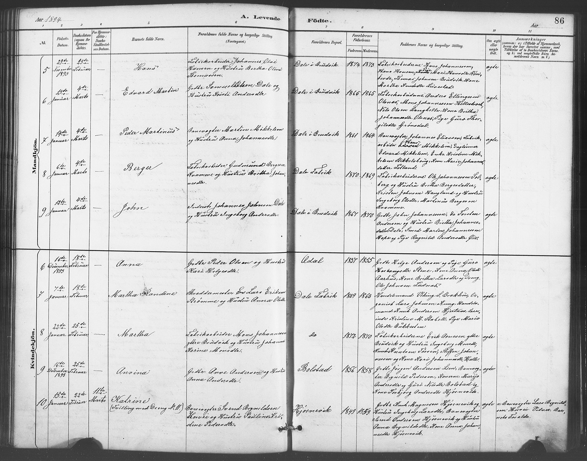 Evanger sokneprestembete, SAB/A-99924: Parish register (copy) no. A 4, 1887-1897, p. 86
