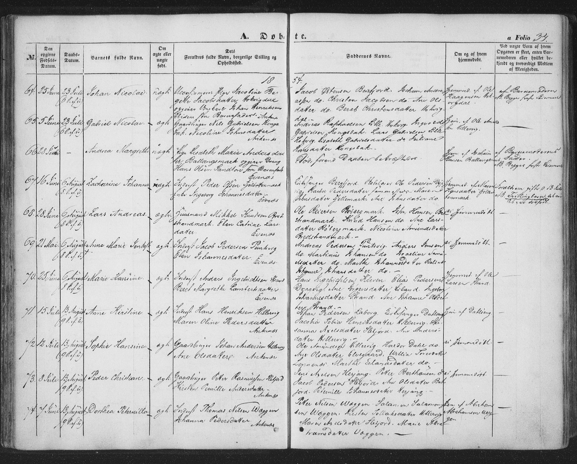 Ministerialprotokoller, klokkerbøker og fødselsregistre - Nordland, AV/SAT-A-1459/863/L0895: Parish register (official) no. 863A07, 1851-1860, p. 34