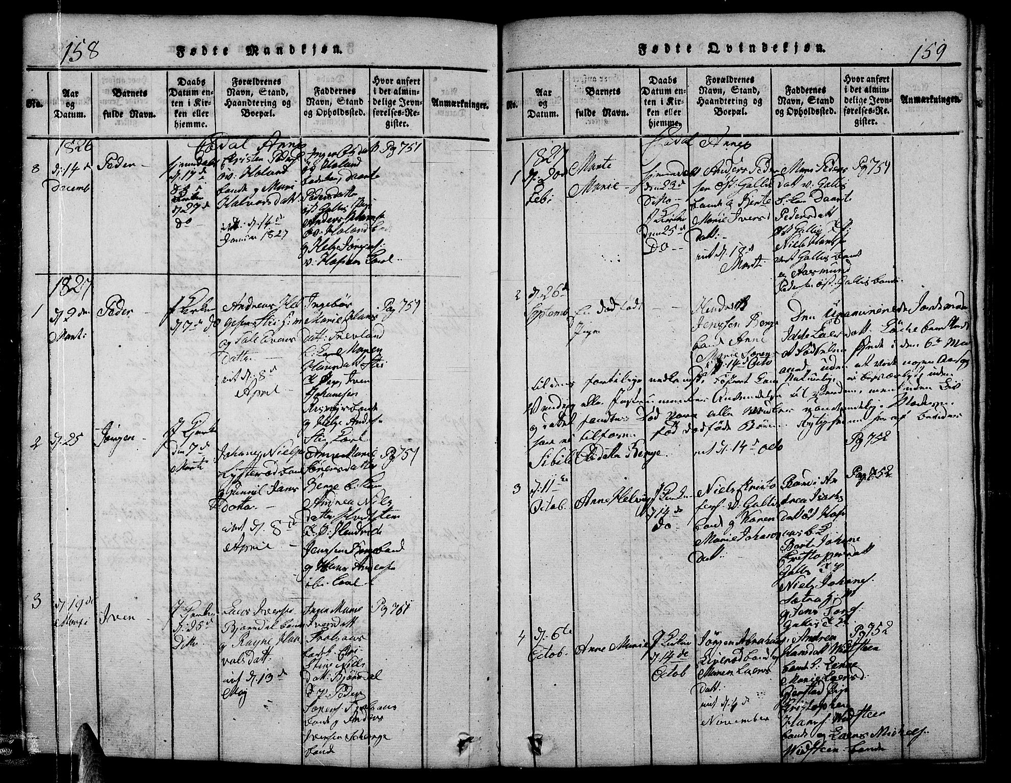 Andebu kirkebøker, AV/SAKO-A-336/G/Ga/L0002: Parish register (copy) no. I 2 /3, 1823-1832, p. 158-159