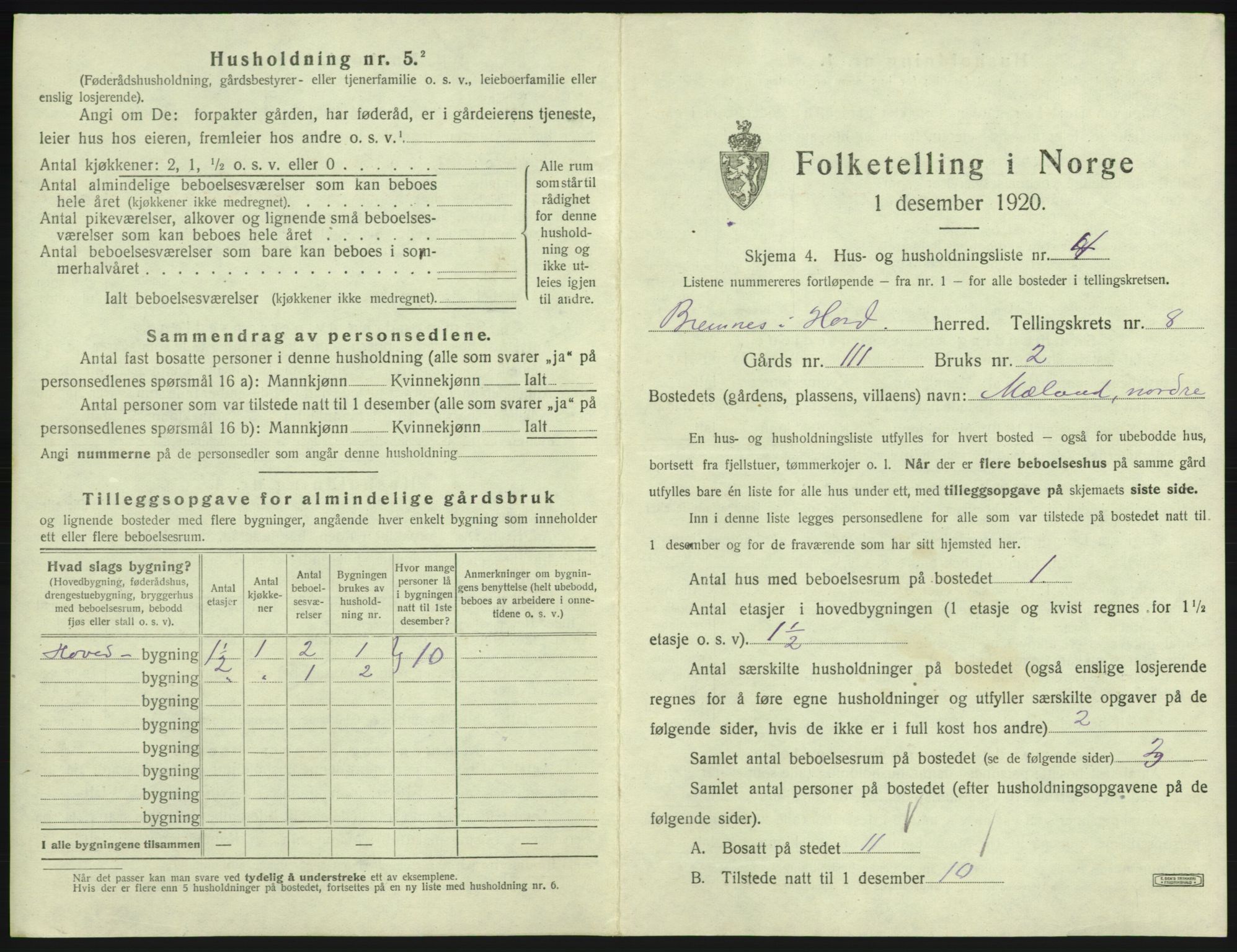 SAB, 1920 census for Bremnes, 1920, p. 638