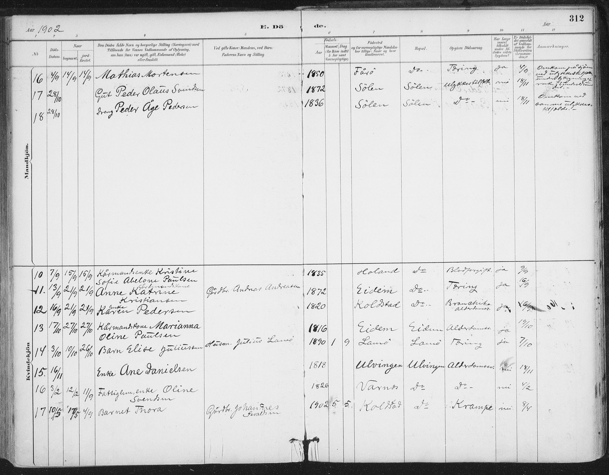 Ministerialprotokoller, klokkerbøker og fødselsregistre - Nordland, AV/SAT-A-1459/816/L0244: Parish register (official) no. 816A10, 1886-1903, p. 312