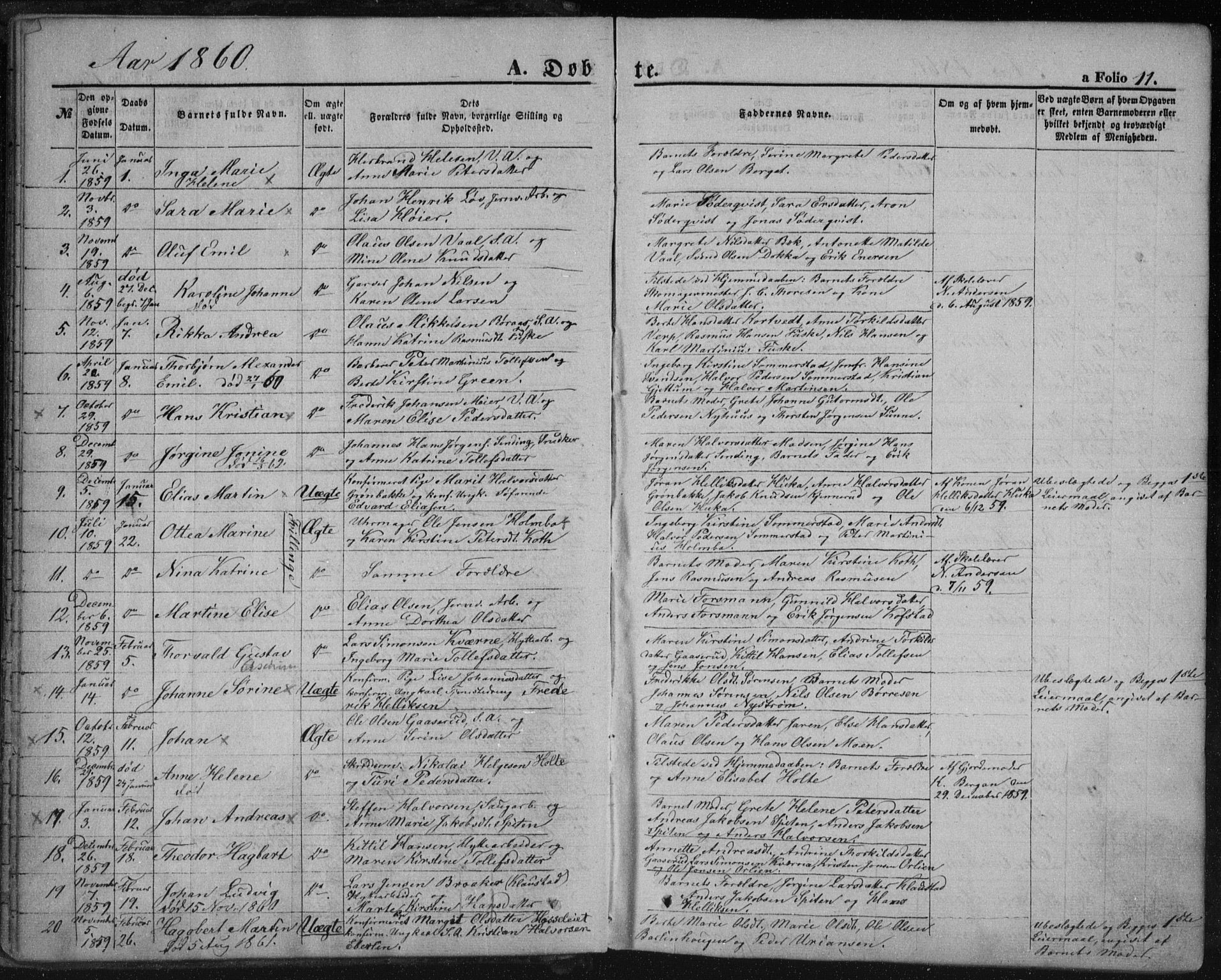 Kongsberg kirkebøker, SAKO/A-22/F/Fa/L0010: Parish register (official) no. I 10, 1859-1875, p. 11
