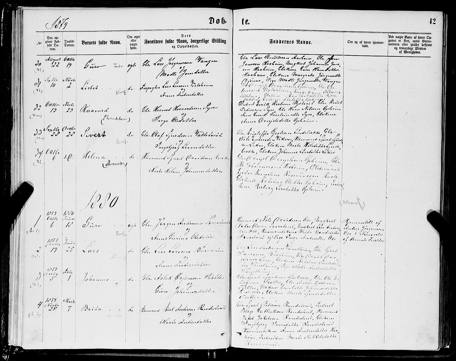 Ulvik sokneprestembete, SAB/A-78801/H/Hab: Parish register (copy) no. A 2, 1869-1882, p. 42