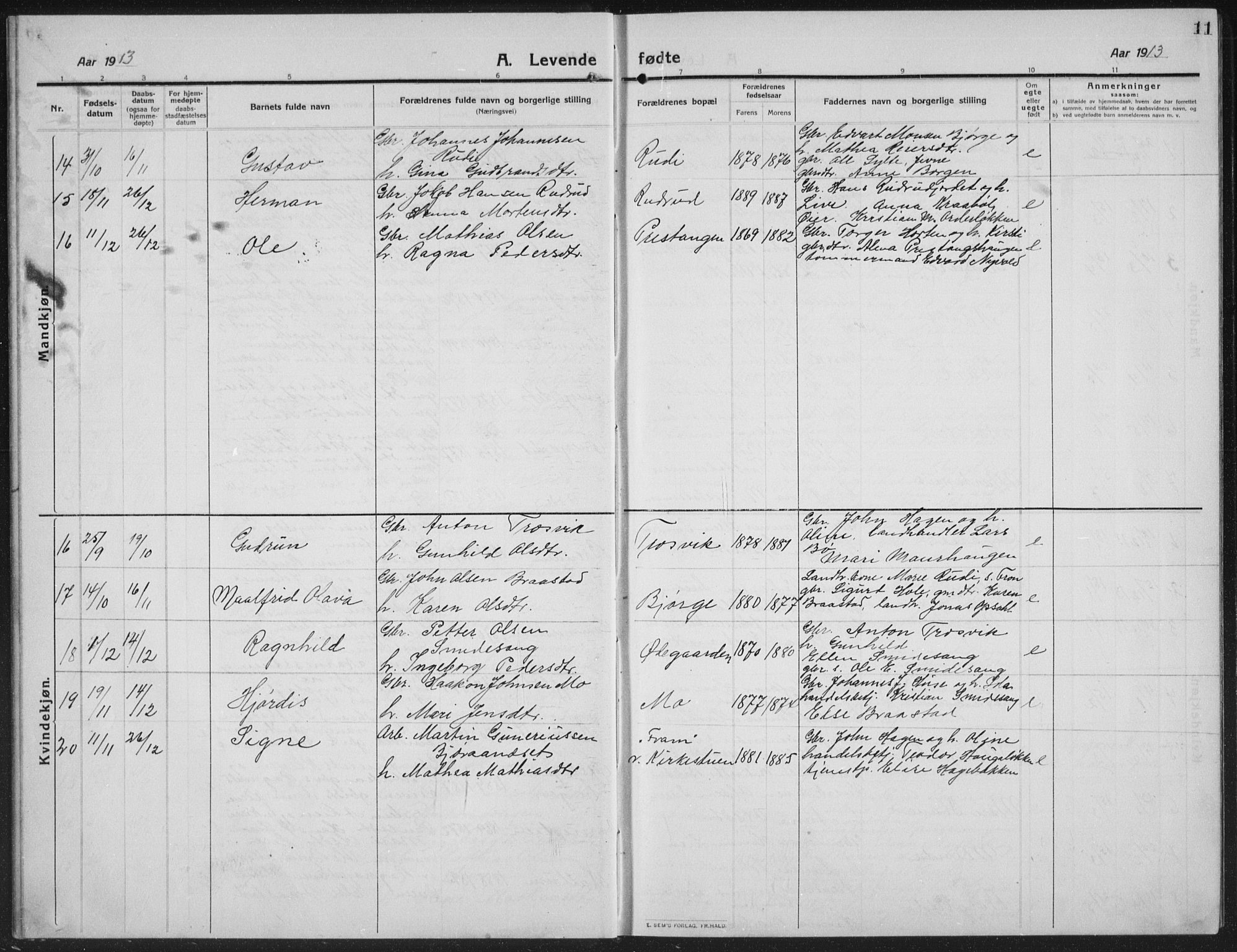 Ringebu prestekontor, SAH/PREST-082/H/Ha/Hab/L0010: Parish register (copy) no. 10, 1911-1934, p. 11