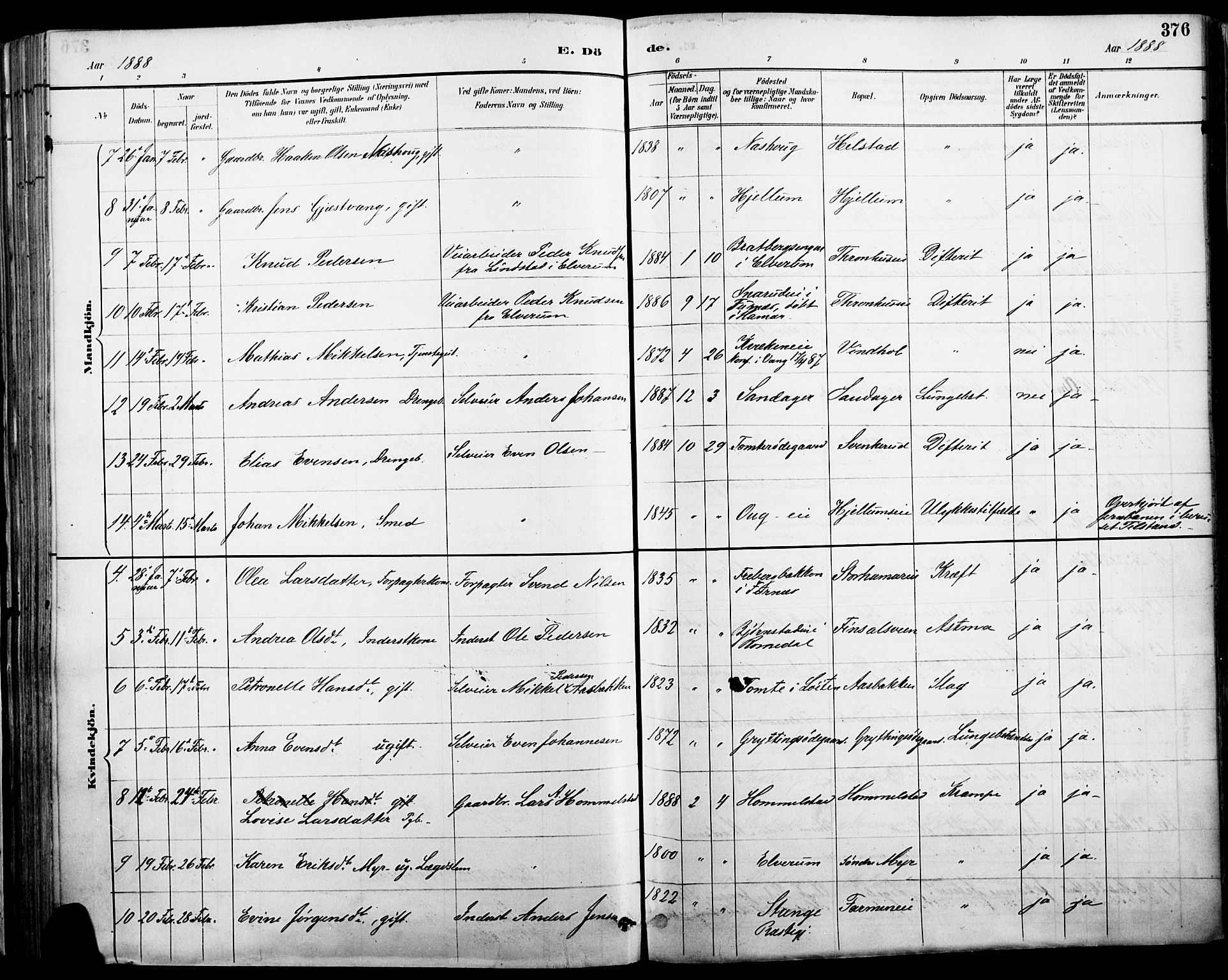 Vang prestekontor, Hedmark, SAH/PREST-008/H/Ha/Haa/L0019A: Parish register (official) no. 19, 1886-1900, p. 376