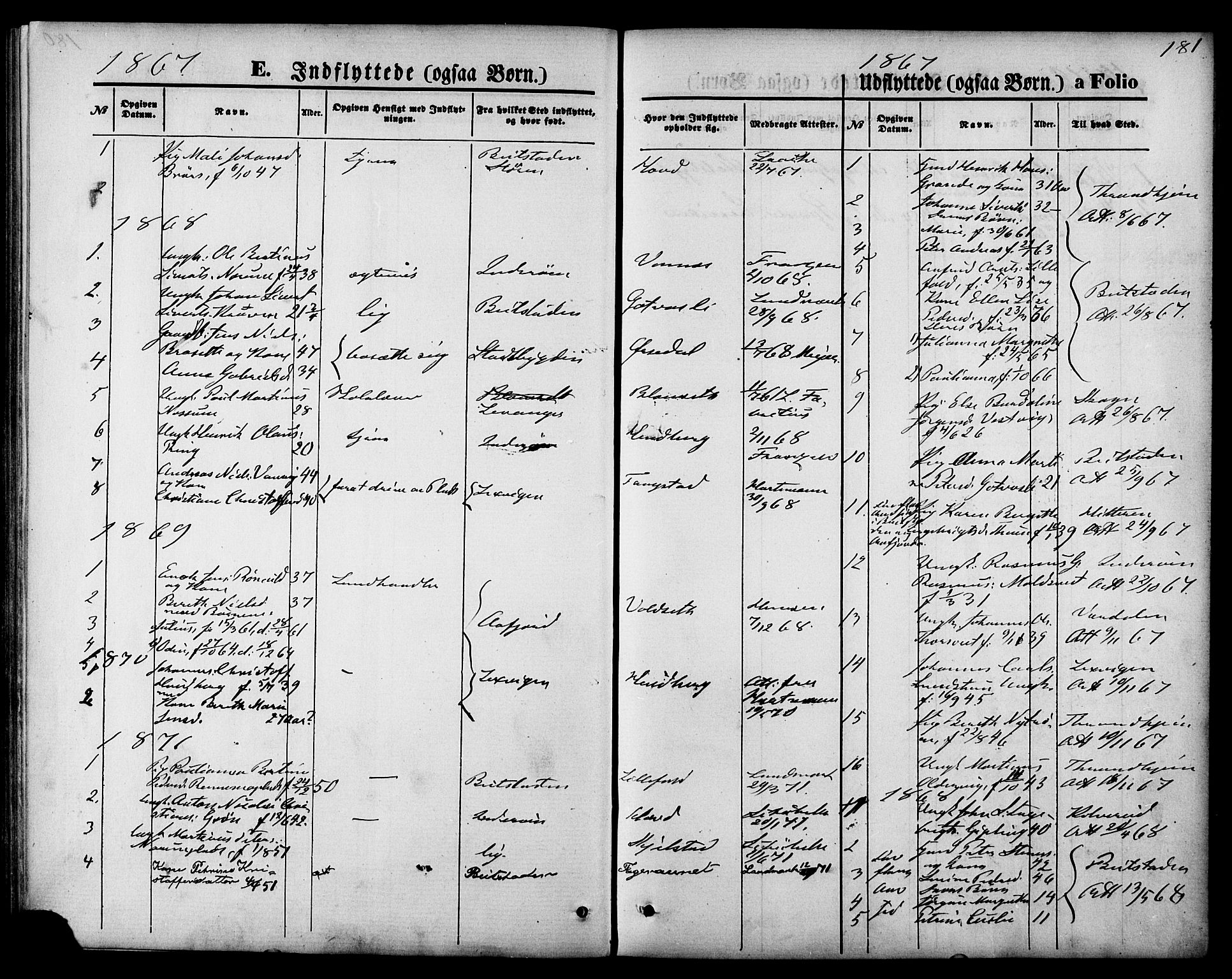 Ministerialprotokoller, klokkerbøker og fødselsregistre - Nord-Trøndelag, SAT/A-1458/744/L0419: Parish register (official) no. 744A03, 1867-1881, p. 181
