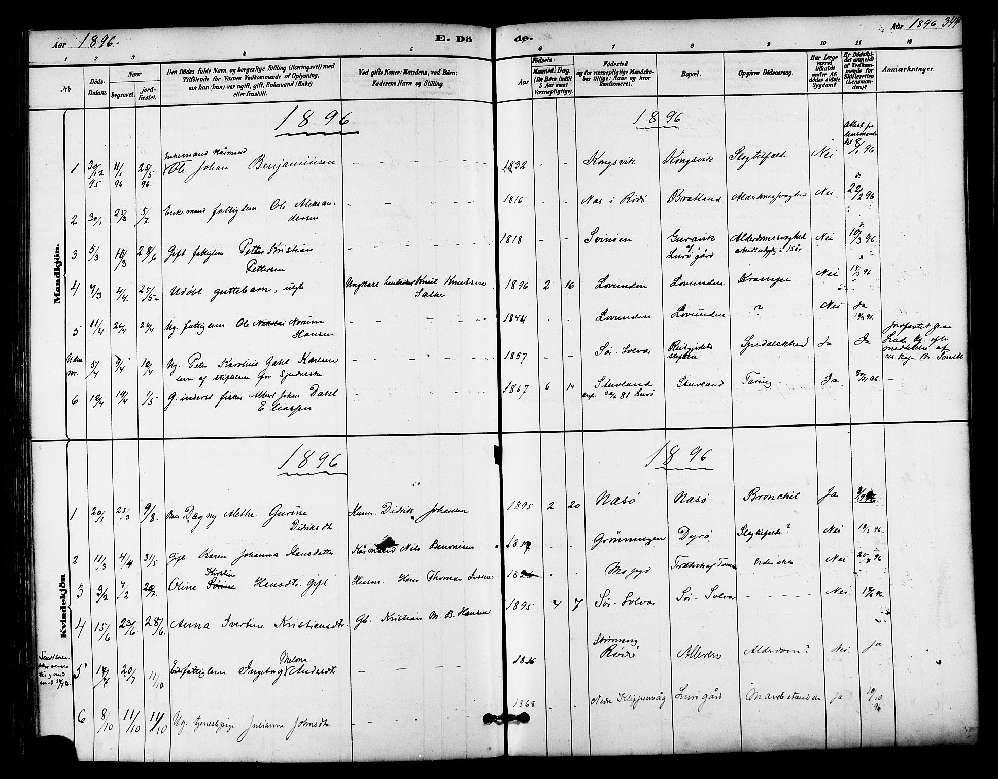 Ministerialprotokoller, klokkerbøker og fødselsregistre - Nordland, SAT/A-1459/839/L0568: Parish register (official) no. 839A05, 1880-1902, p. 344