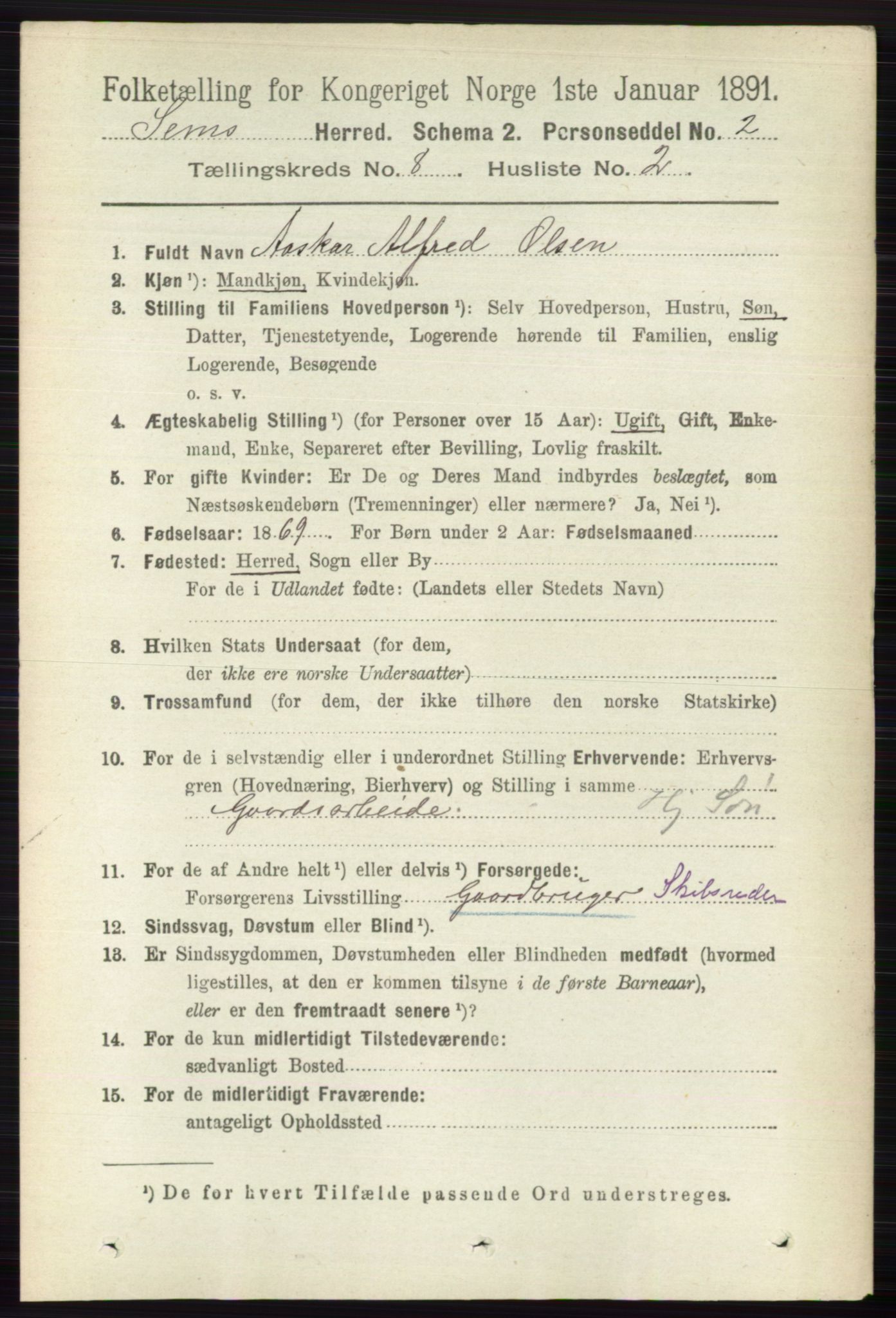 RA, 1891 census for 0721 Sem, 1891, p. 3824