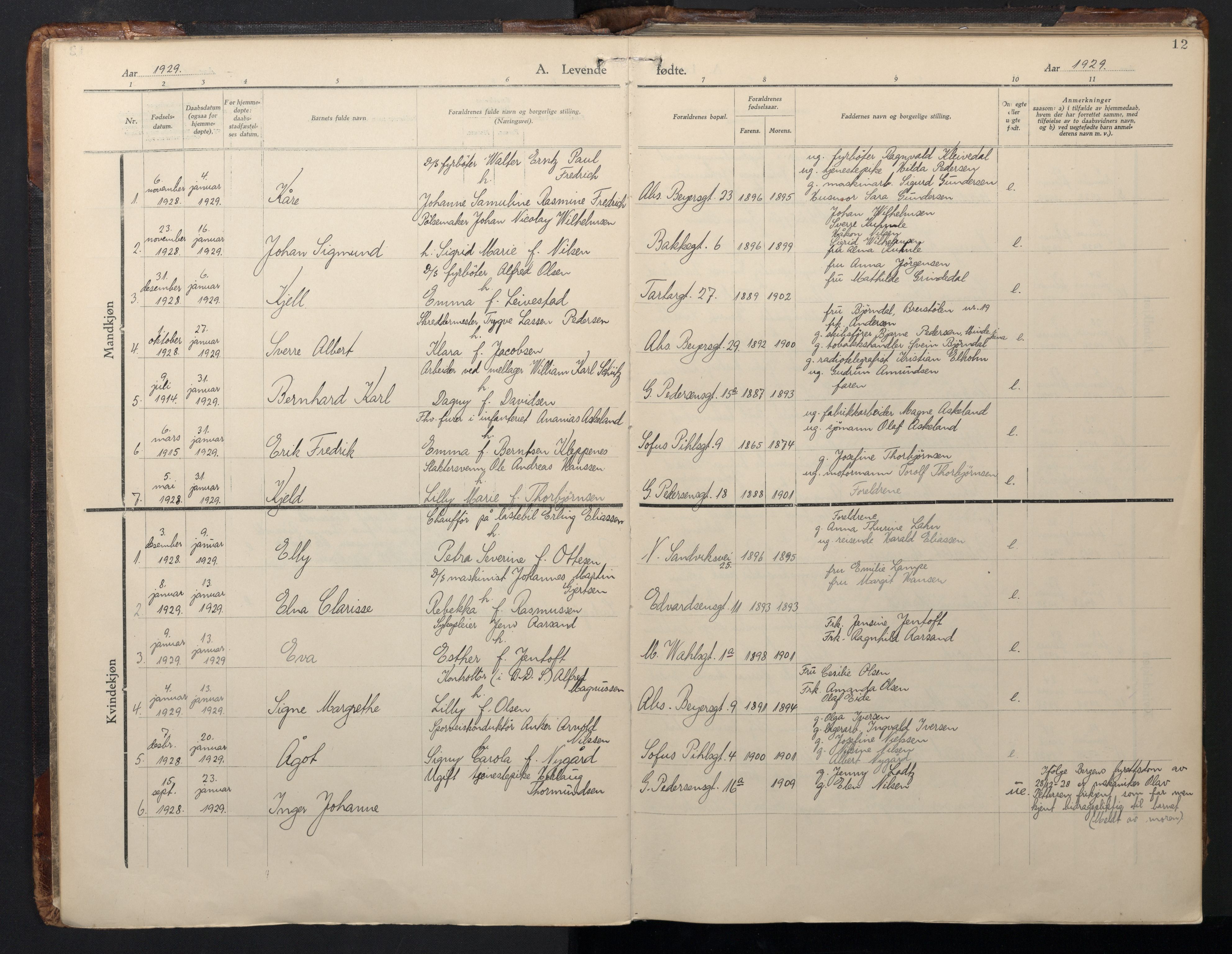 St. Olavs Sokneprestembete, SAB/A-78101/H/Haa: Parish register (official) no. A 1, 1928-1970, p. 11b-12a