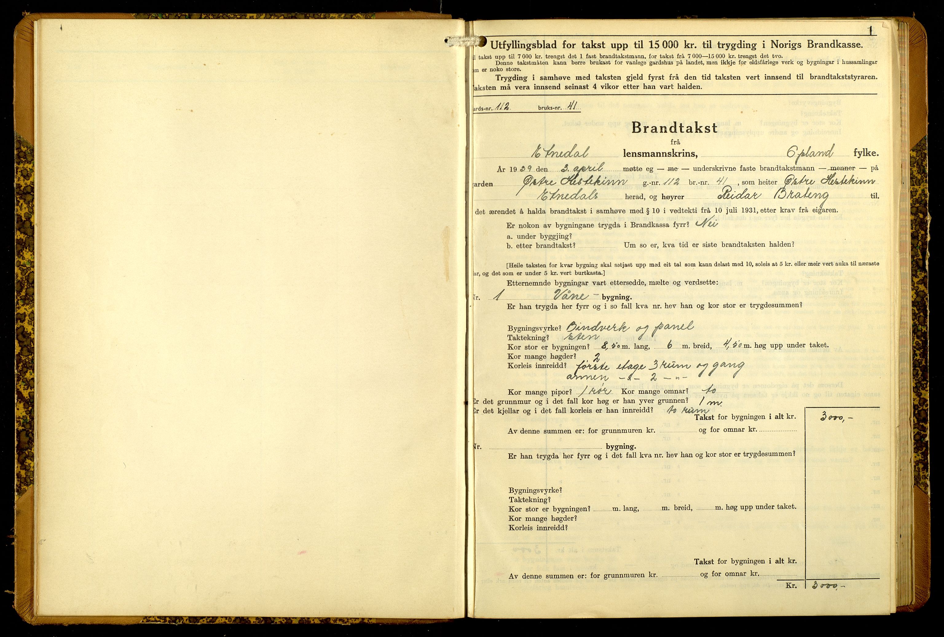 Norges Brannkasse, Etnedal, AV/SAH-NBRANE-055/F/L0005: Branntakstprotokoll, 1939-1947