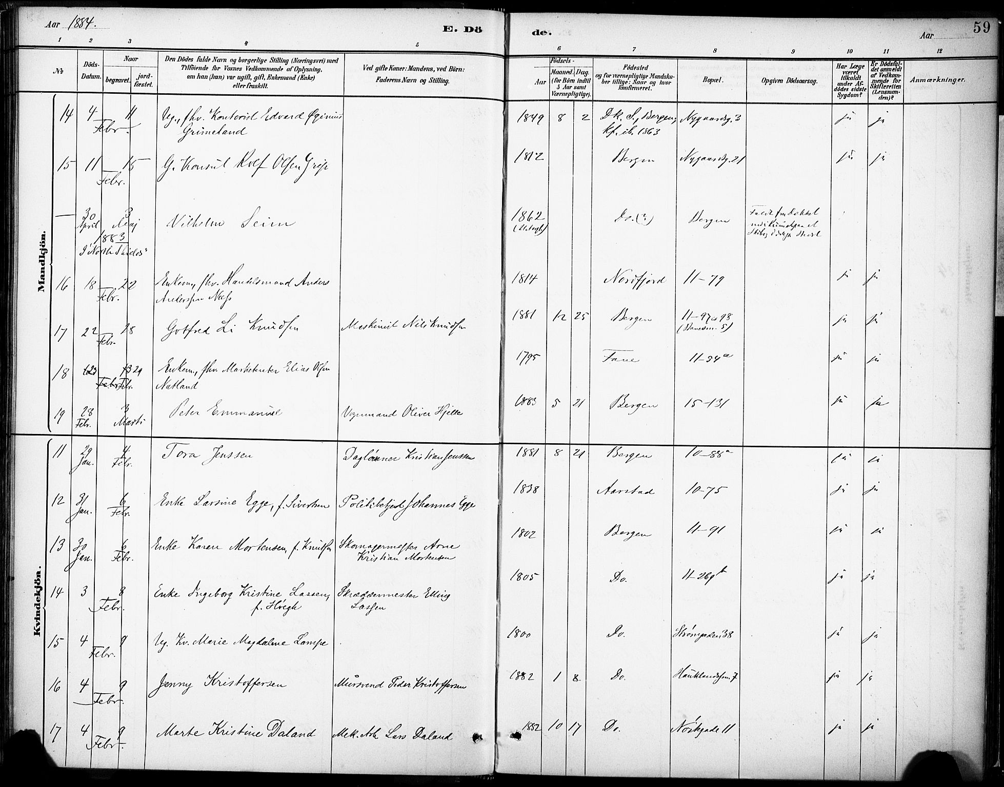 Domkirken sokneprestembete, AV/SAB-A-74801/H/Haa/L0043: Parish register (official) no. E 5, 1882-1904, p. 59