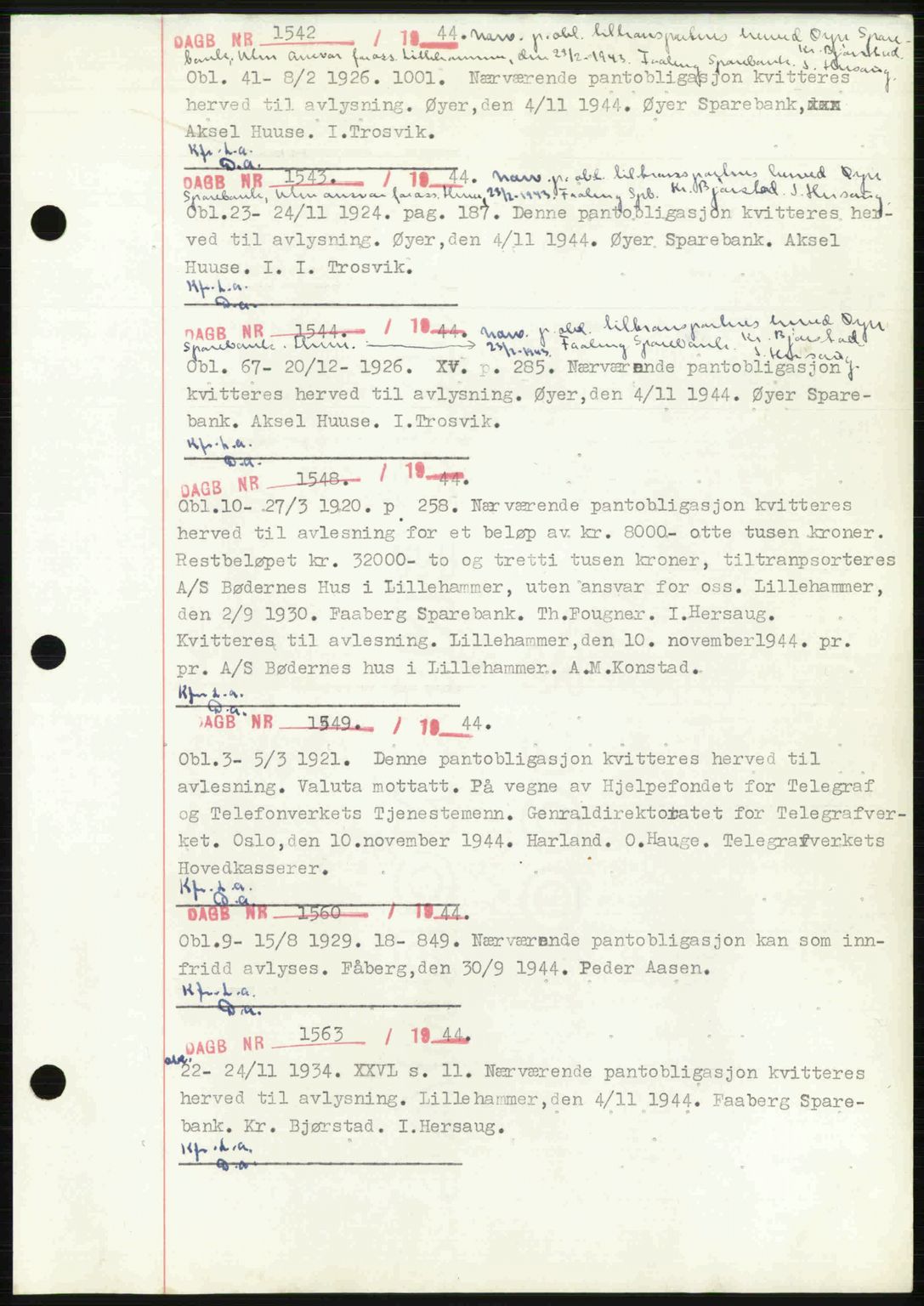 Sør-Gudbrandsdal tingrett, SAH/TING-004/H/Hb/Hbf/L0002: Mortgage book no. C1, 1938-1951, Diary no: : 1542/1944