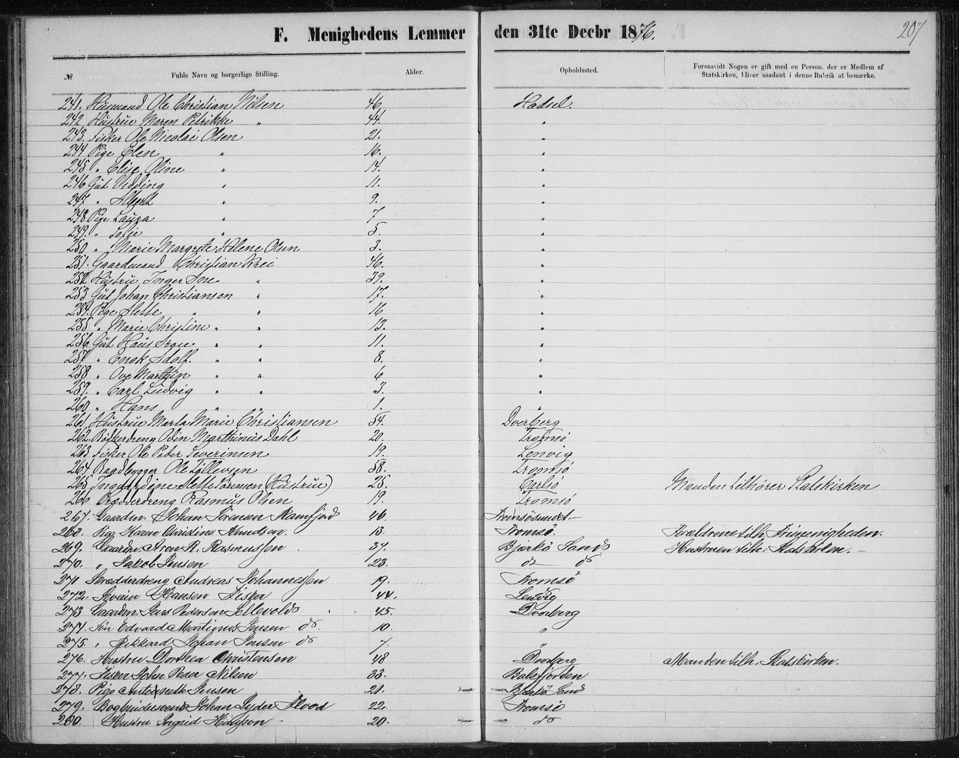 Uten arkivreferanse, SATØ/-: Dissenter register no. DP 3, 1871-1893, p. 207