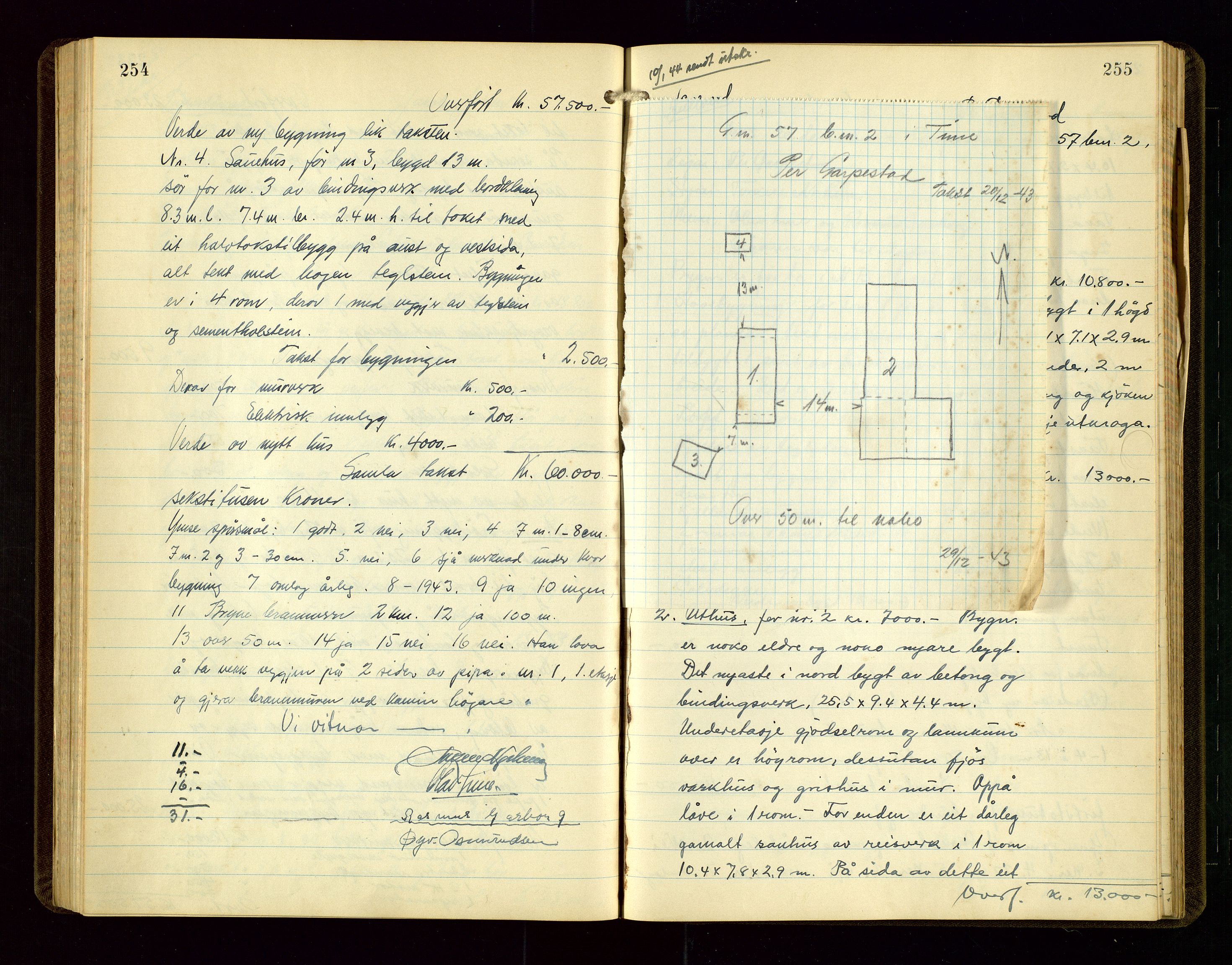 Time lensmannskontor, AV/SAST-A-100420/Goa/L0004: "Branntakstprotokoll", 1940-1947, p. 254-255