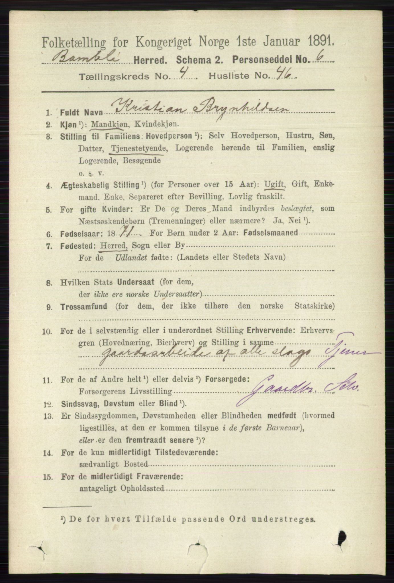 RA, 1891 census for 0814 Bamble, 1891, p. 2013
