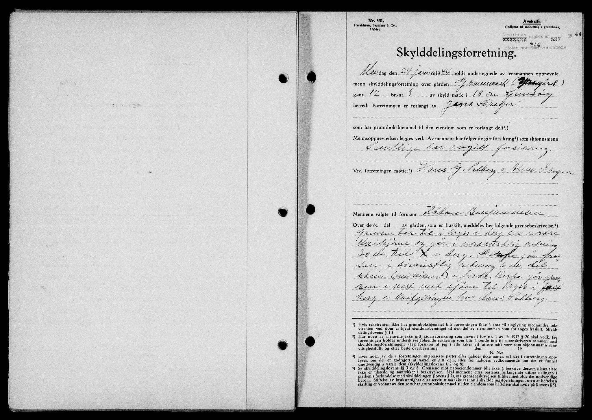 Lofoten sorenskriveri, SAT/A-0017/1/2/2C/L0012a: Mortgage book no. 12a, 1943-1944, Diary no: : 337/1944