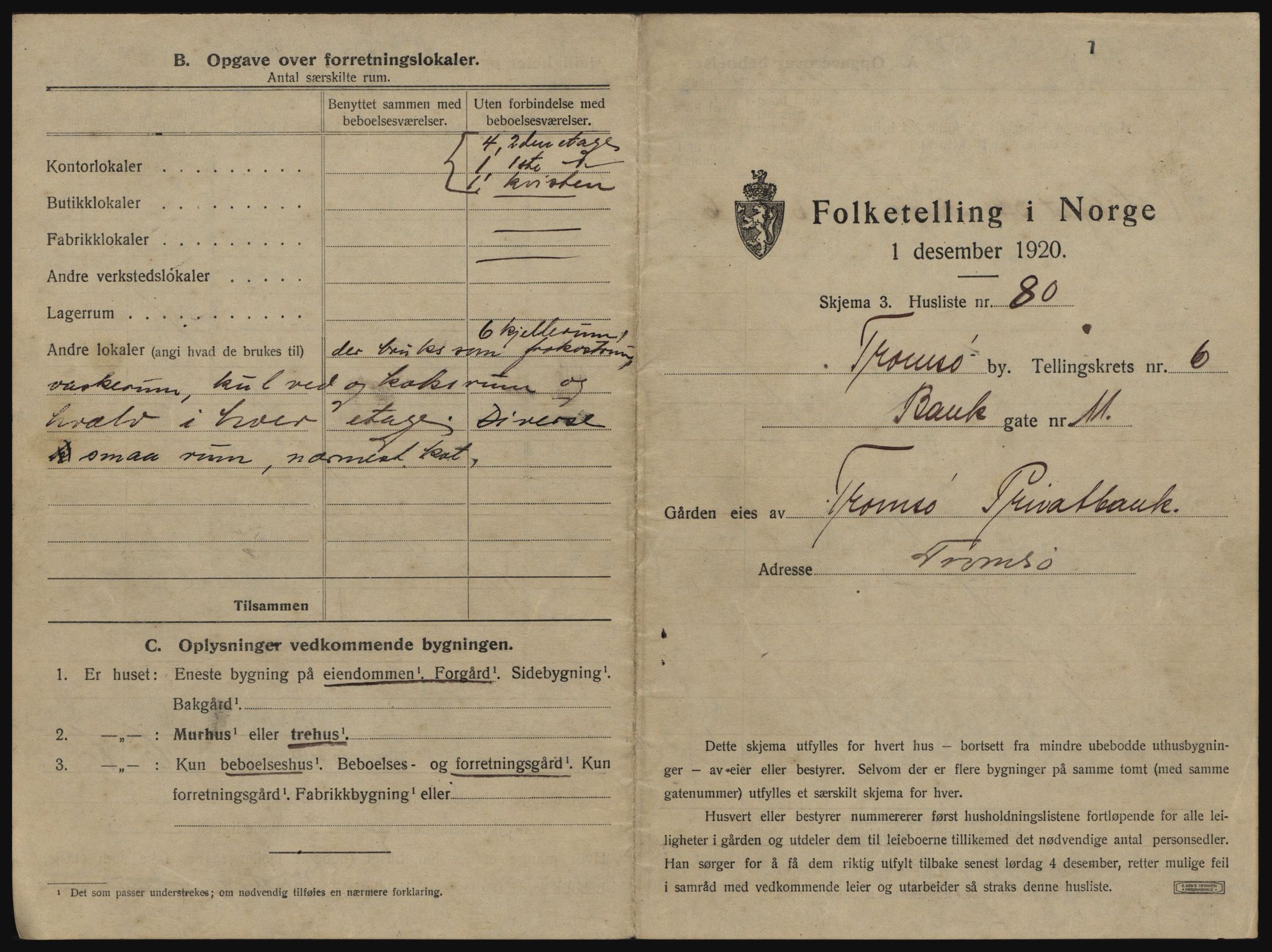 SATØ, 1920 census for Tromsø, 1920, p. 1089