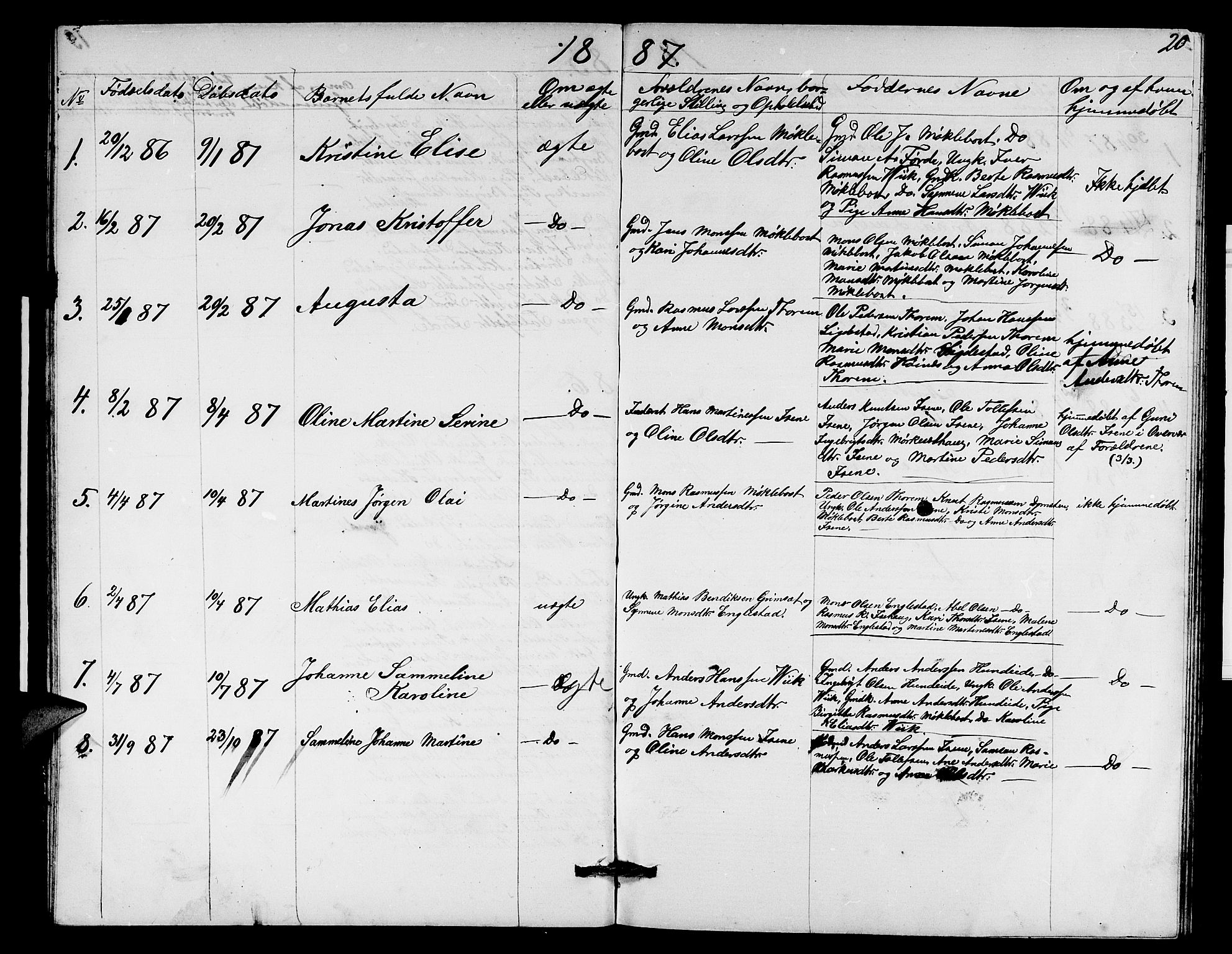 Davik sokneprestembete, SAB/A-79701/H/Hab/Habd/L0001: Parish register (copy) no. D 1, 1866-1891, p. 20