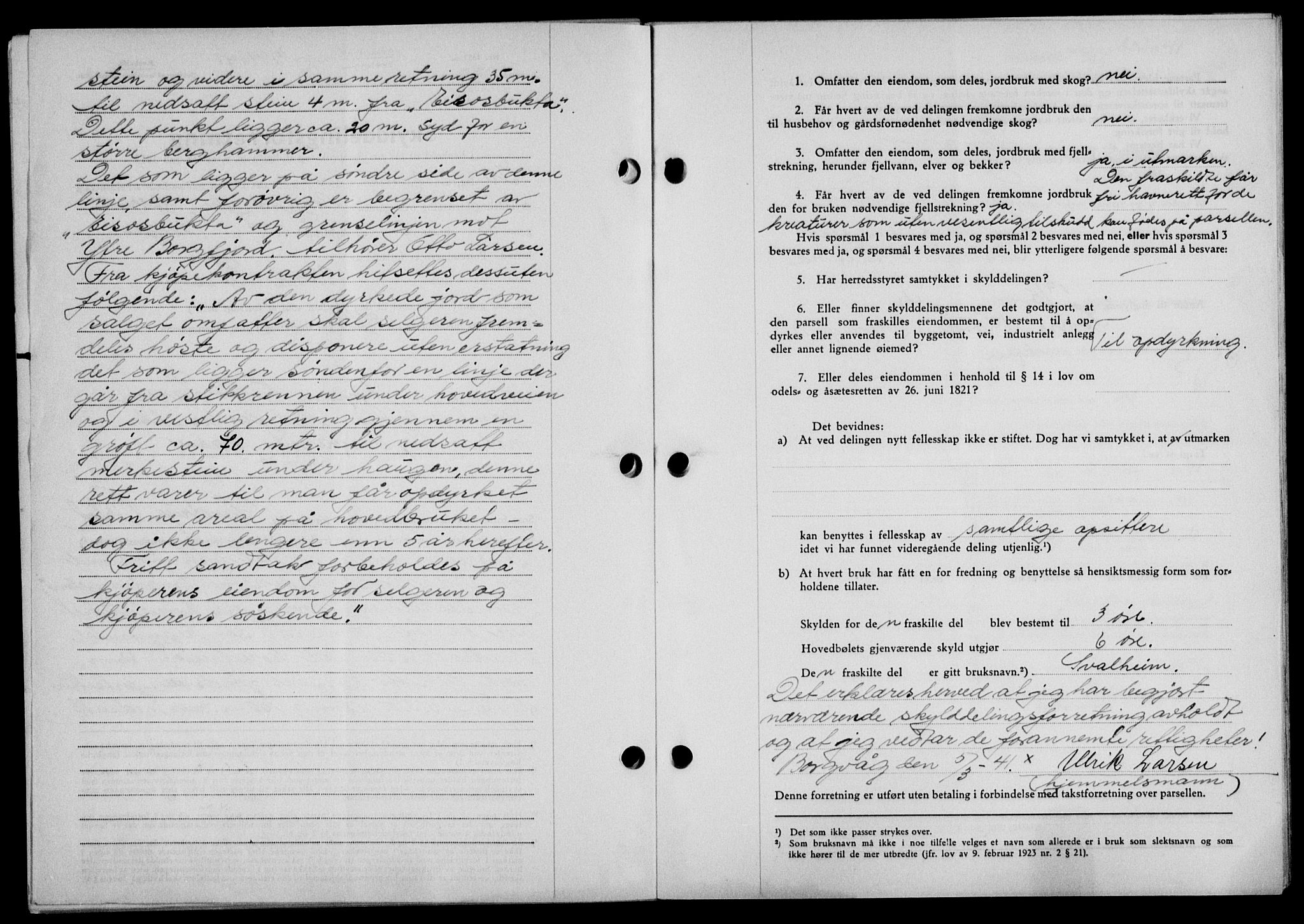 Lofoten sorenskriveri, SAT/A-0017/1/2/2C/L0008a: Mortgage book no. 8a, 1940-1941, Diary no: : 794/1941