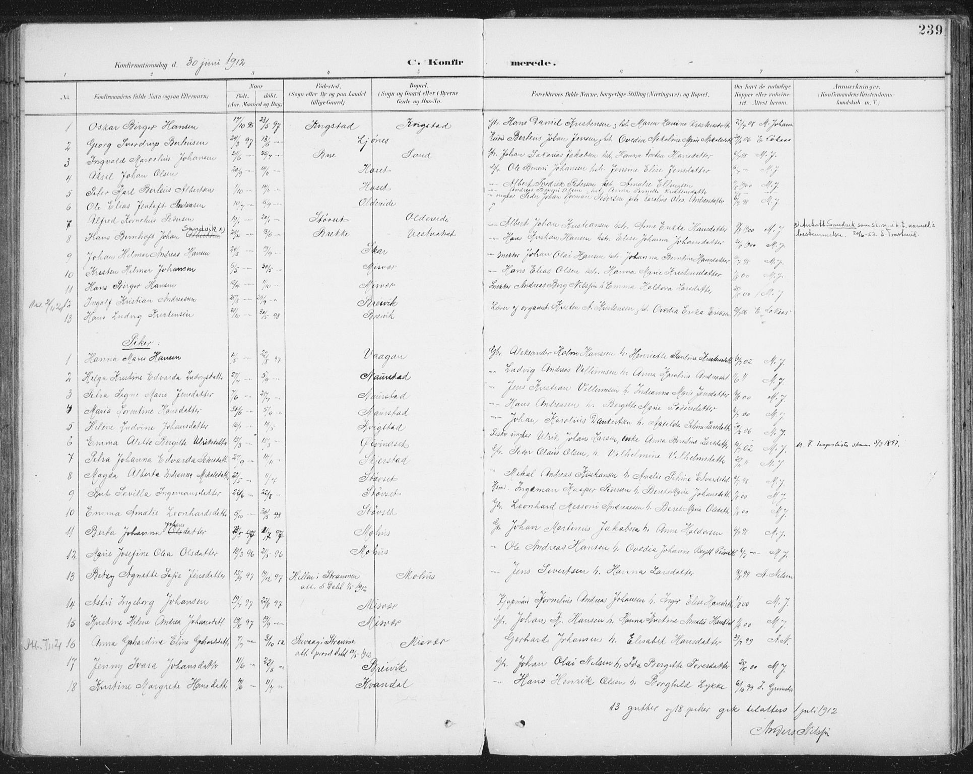 Ministerialprotokoller, klokkerbøker og fødselsregistre - Nordland, SAT/A-1459/852/L0741: Parish register (official) no. 852A11, 1894-1917, p. 239