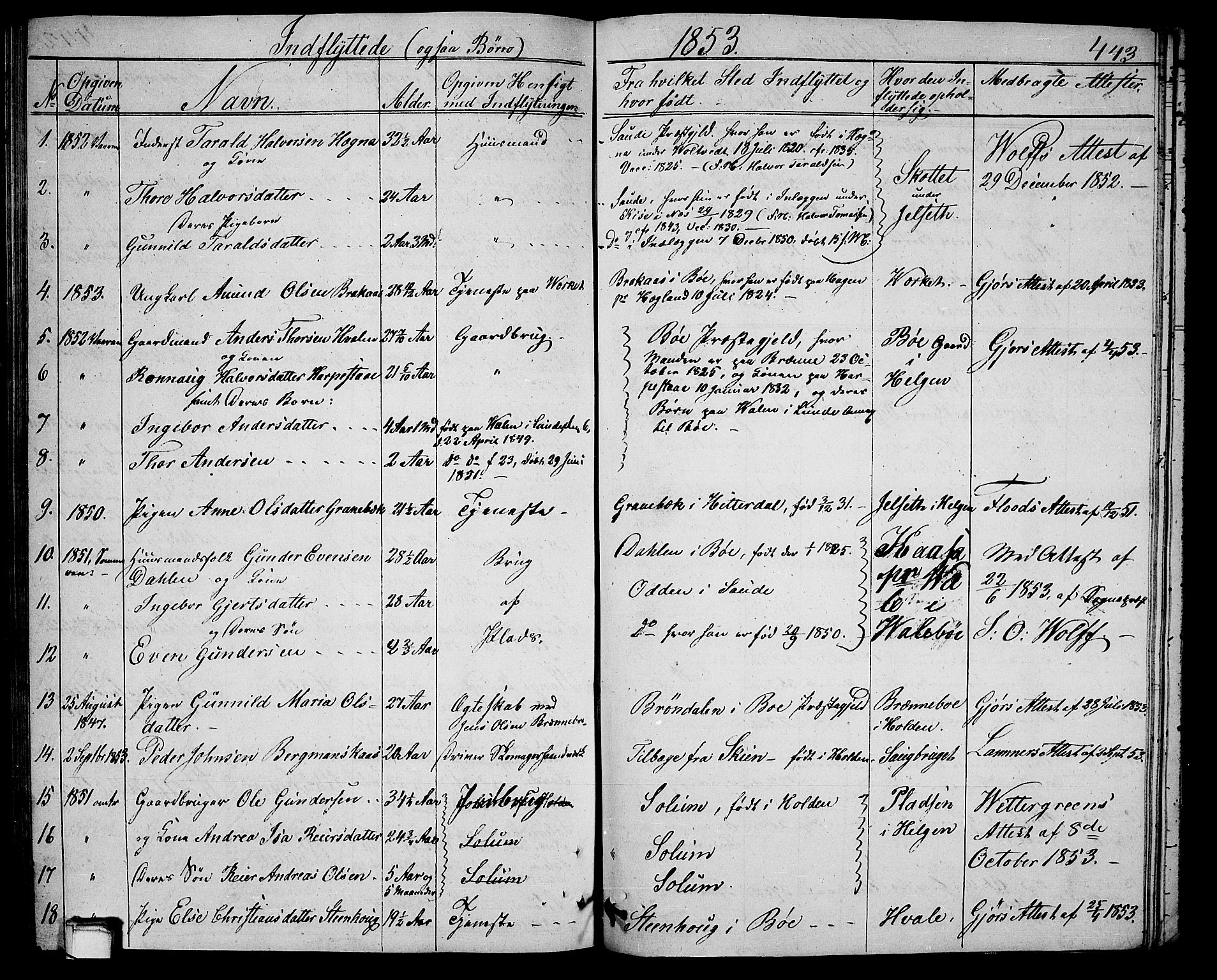 Holla kirkebøker, SAKO/A-272/G/Ga/L0003: Parish register (copy) no. I 3, 1849-1866, p. 443